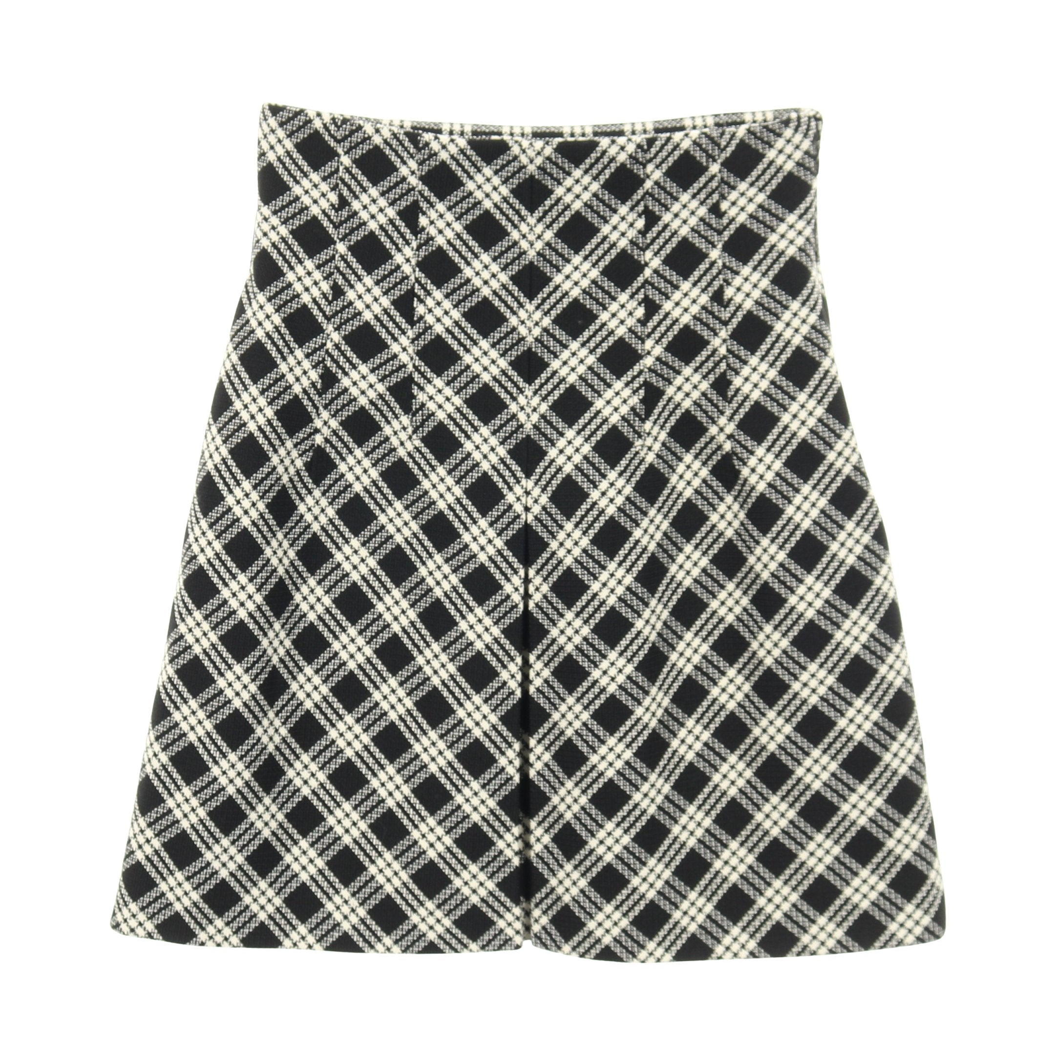 スカート チェック柄 ウール ブラック ホワイト ボックスプリーツ 台形