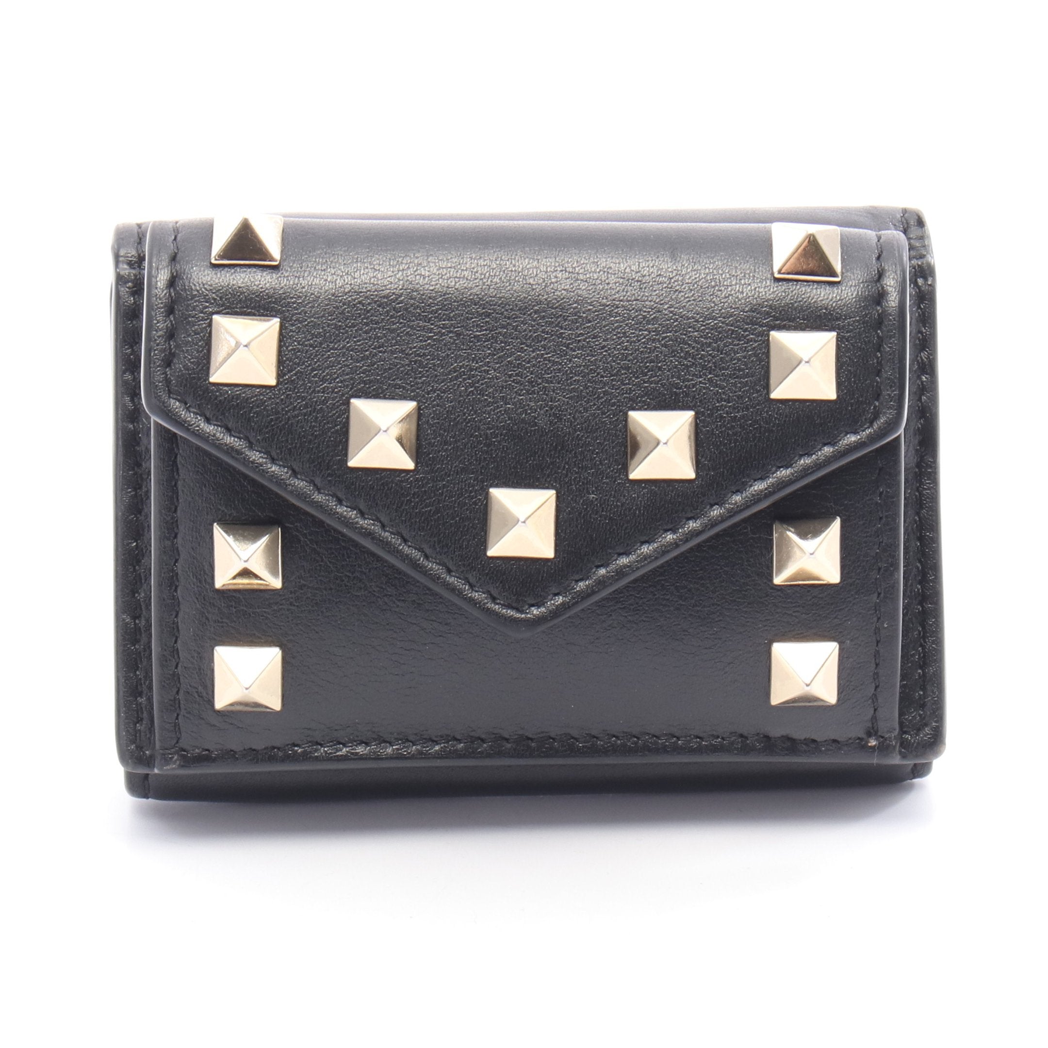 美品 VALENTINO GARAVANI スタッズ コンパクトウォレット VALENTINO（ヴァレンティノ） 二つ折り財布 P0R39BOL TW2P0R39VSH