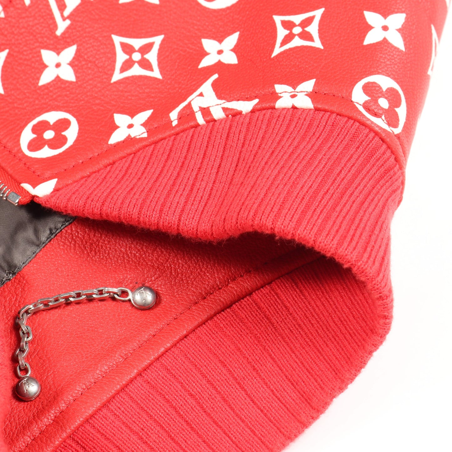 LOUIS VUITTON × Supreme モノグラム ベースボールジャケット レザージャケット ゴートレザー レッド ホワイト ルイヴィトン アウター LOUIS VUITTON