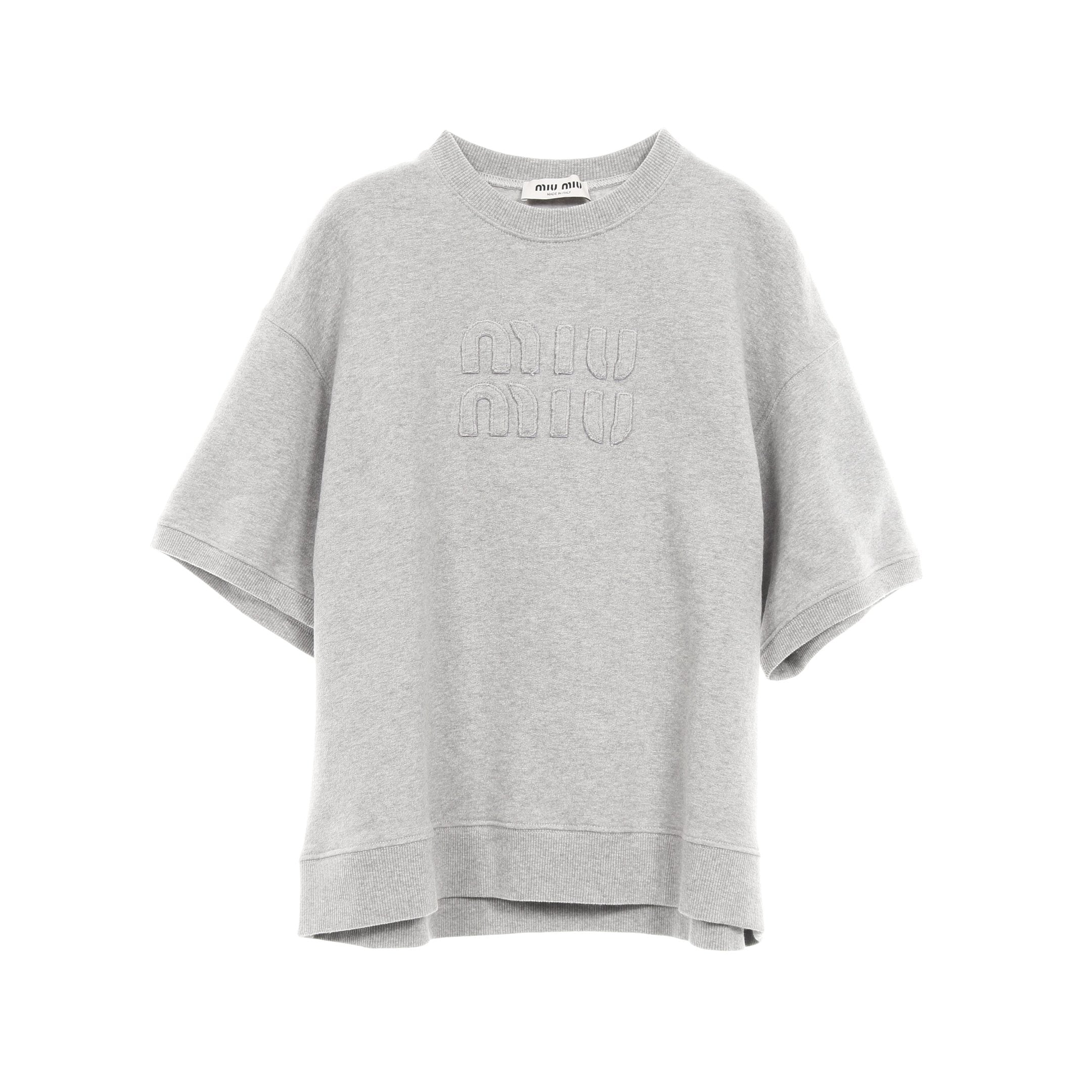 ミュウミュウ 半袖コットン サイズS スウェットシャツ 半袖 ロゴ コットン グレー ミュウミュウ – RECLO