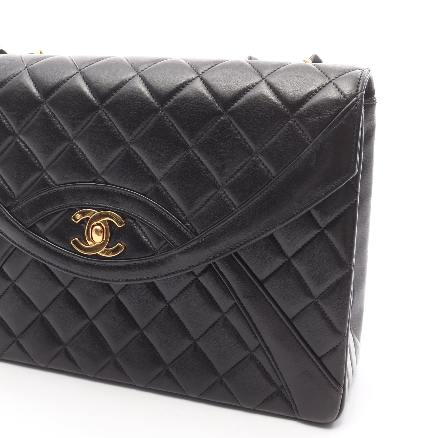 マトラッセ Wチェーンショルダーバッグ ラムスキン ブラック ゴールド金具 シャネル バッグ CHANEL
