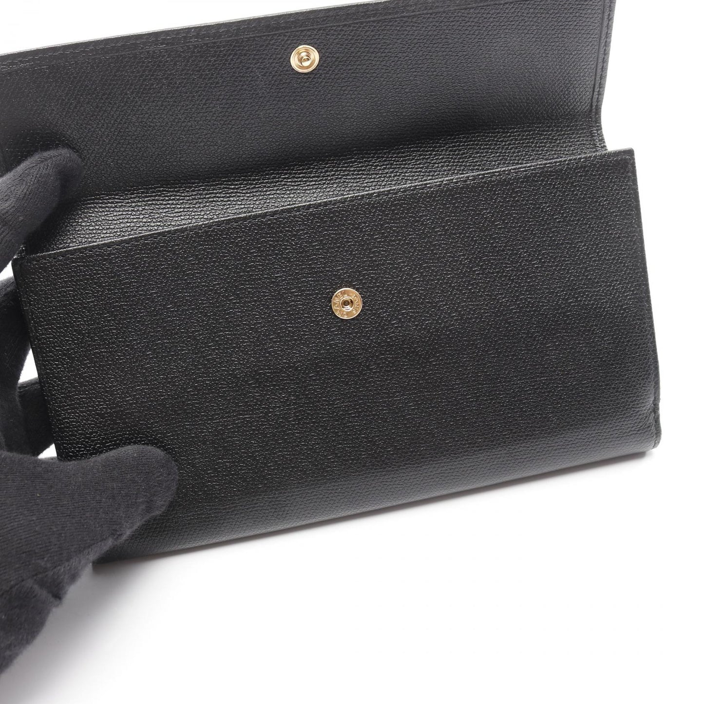 ココボタン 二つ折り長財布 Wホック財布 レザー ブラック ゴールド金具 シャネル 財布・小物 CHANEL