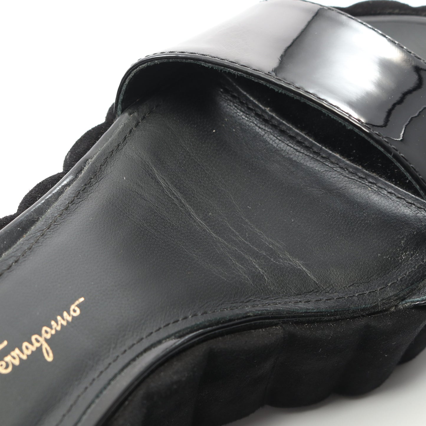 サンダル エナメルレザー ブラック ウェッジソール サルヴァトーレフェラガモ シューズ Salvatore Ferragamo