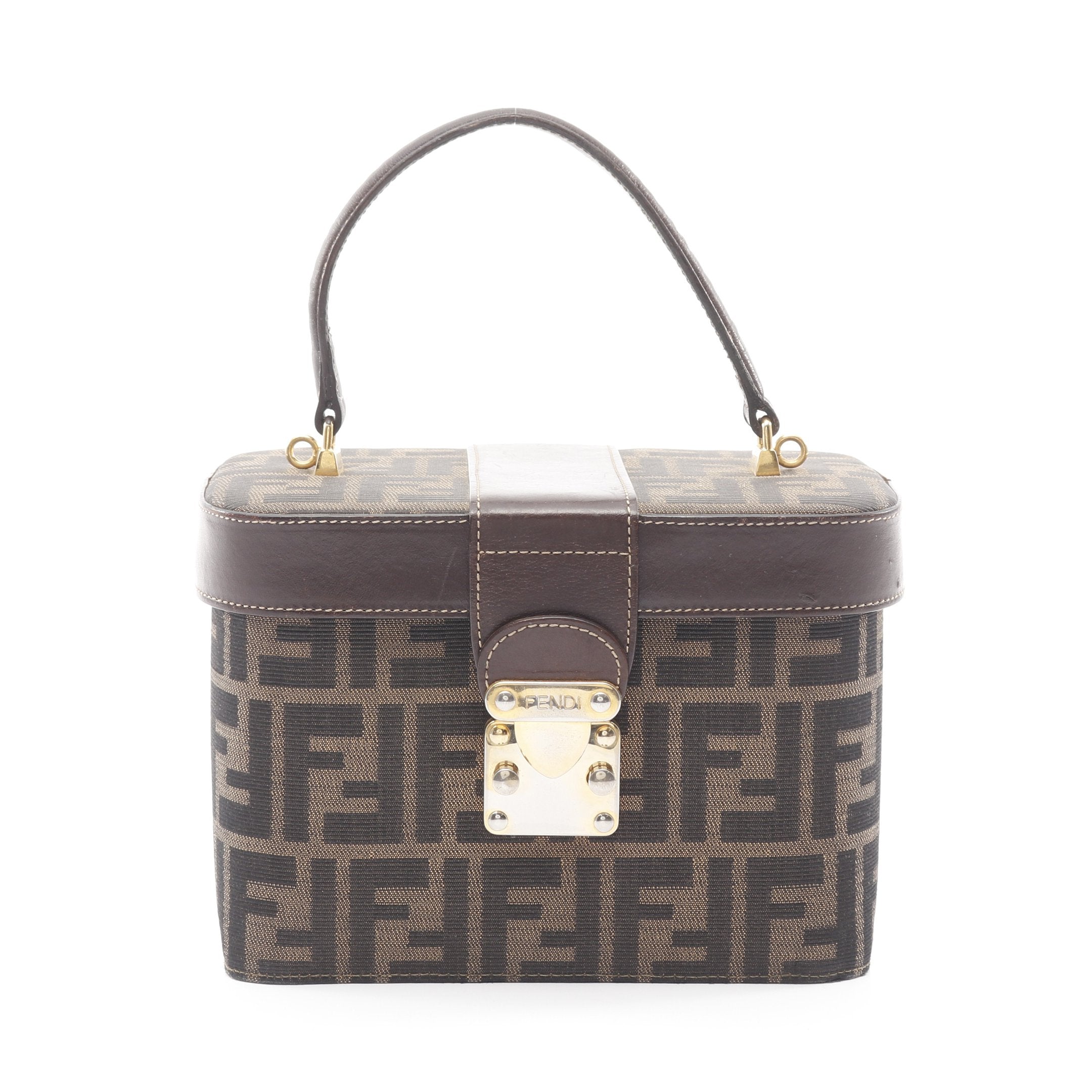 ズッカ バニティバッグ キャンバス レザー ダークブラウン フェンディ