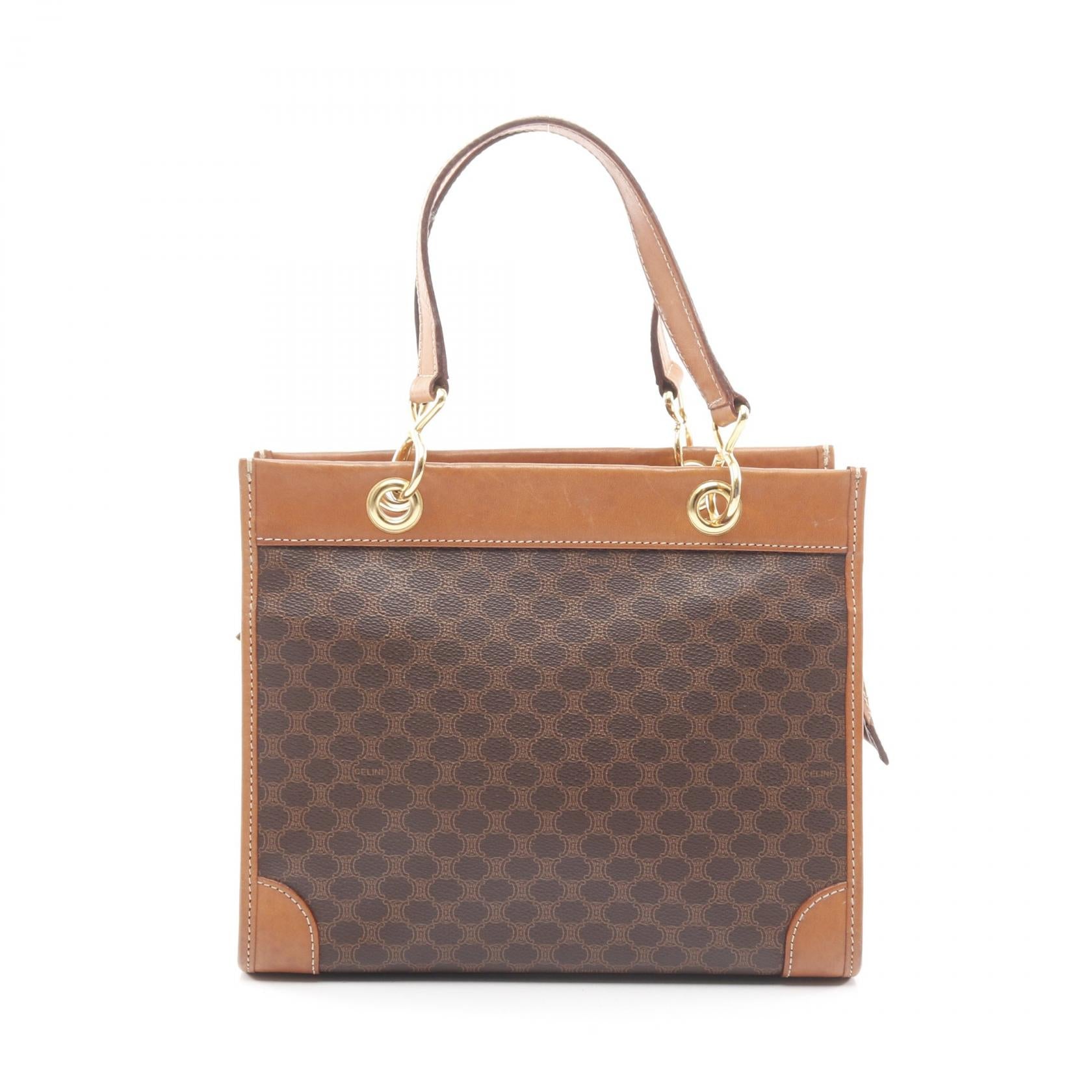 マカダム ハンドバッグ トートバッグ PVC レザー ブラウン ダーク