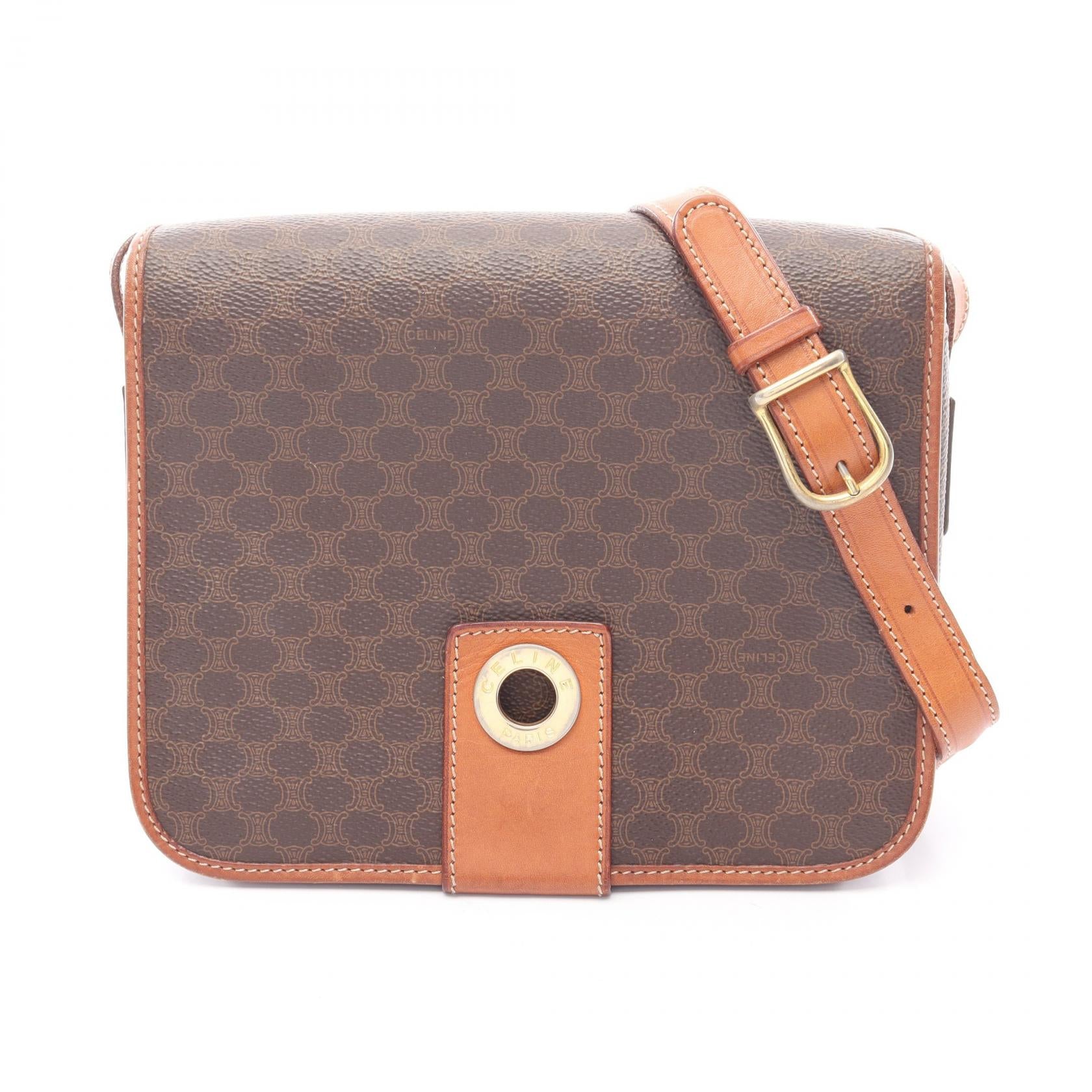 【美品】セリーヌ サークル マカダム ベルト ブラウン レザー PVC ワイド 美品】セリーヌ サークル マカダム ベルト ブラウン レザー PVC ワイド