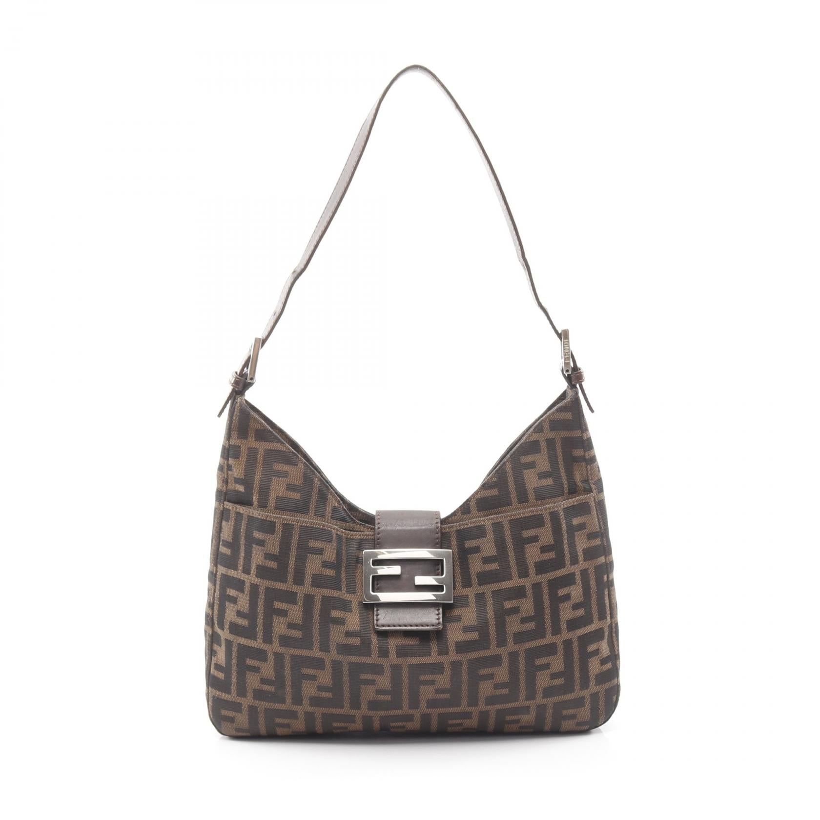 えりフェンディ　マンマバケット　キャンバス　ショルダーバッグ　ブラウン マンマバケット ズッカ ワンショルダーバッグ キャンバス レザー