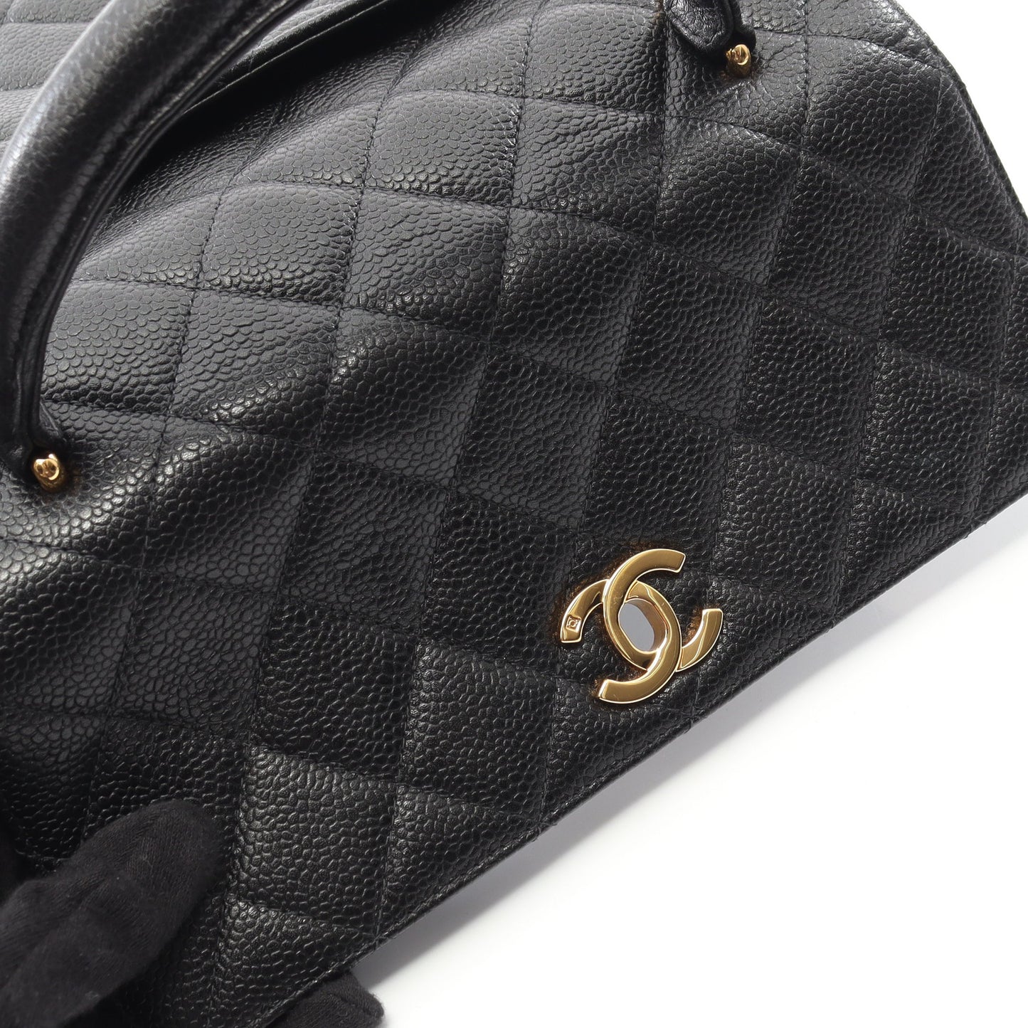 マトラッセ ハンドバッグ キャビアスキン ブラック ゴールド金具 シャネル バッグ CHANEL