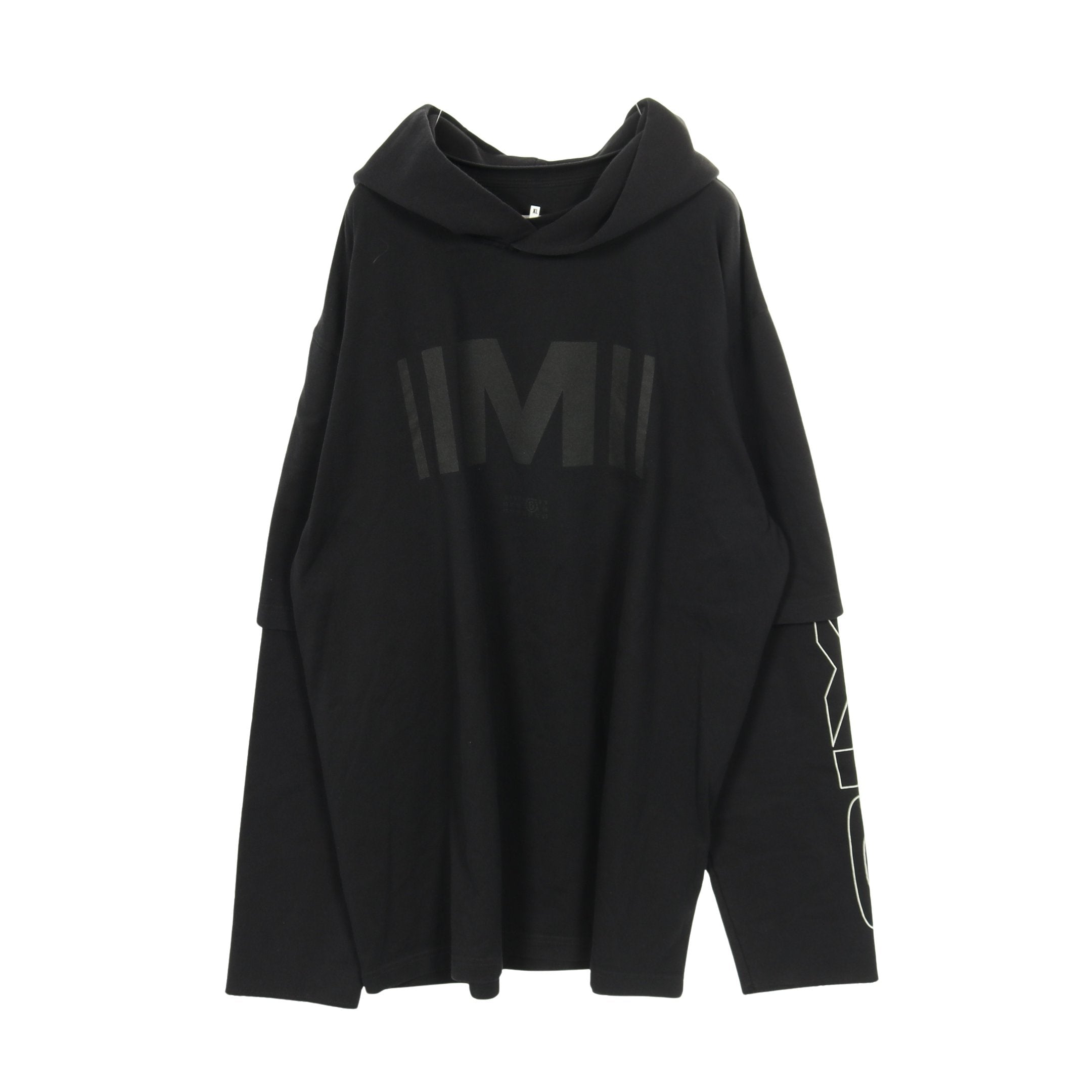 プルオーバーパーカー ロゴ コットン ブラック ヴィンテージ加工 切替