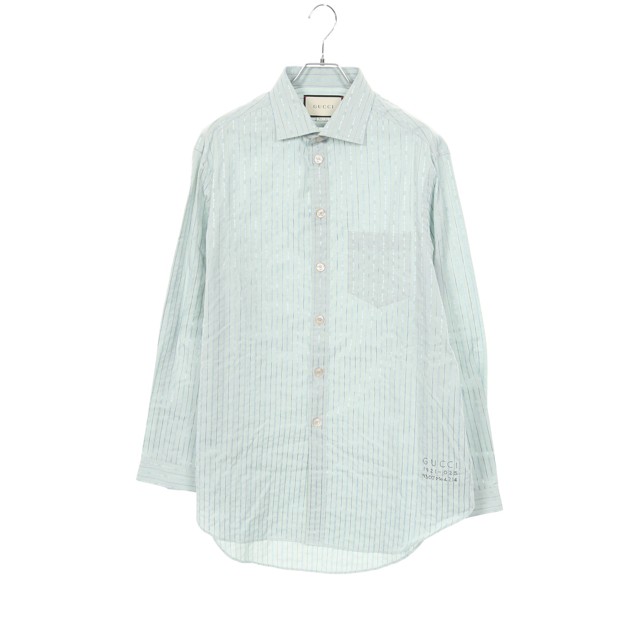 ストライプ シャツ 長袖 ロゴ刺繍 コットン レーヨン ライトブルー