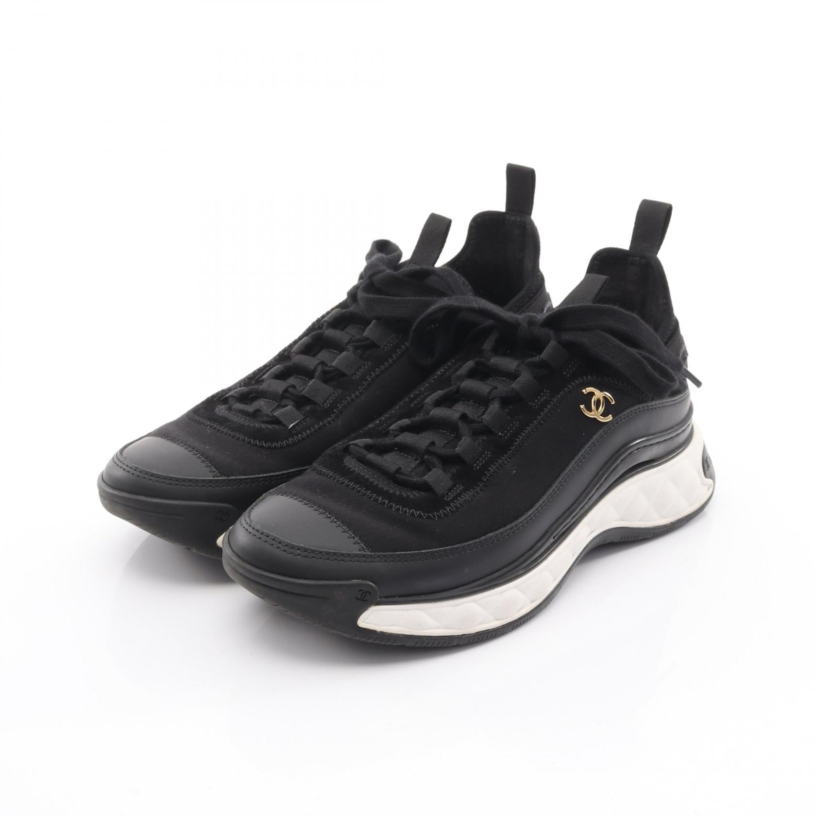 ココマーク スニーカー ファブリック レザー スエード ブラック