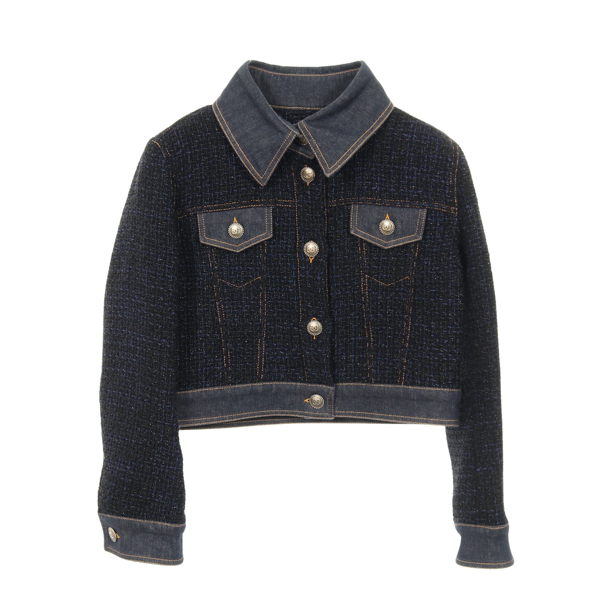 美品✨　CHANEL シャネル デニムジャケット ココマーク釦 インディゴブルー ココマークボタン ツイード デニムジャケット ナイロン コットン