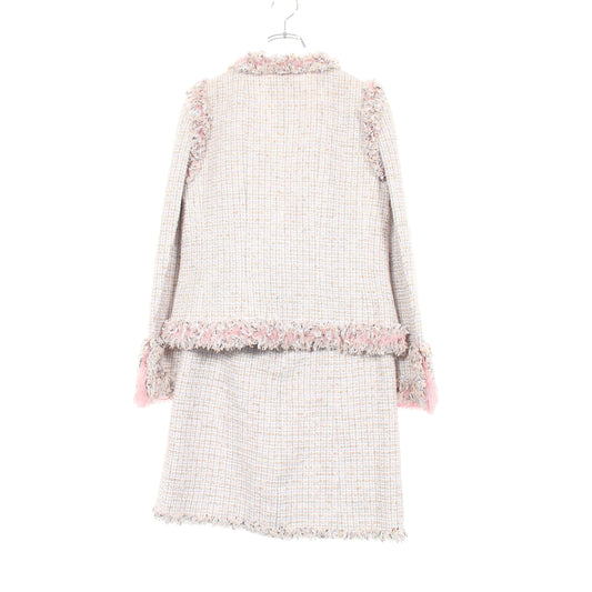 ココマークボタン ツイードジャケット スカートスーツ コットン ライトブルー ライトグレー マルチカラー シャネル スーツ CHANEL