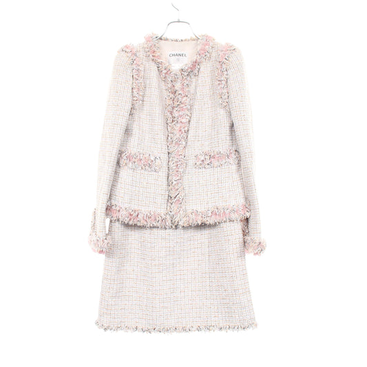ココマークボタン ツイードジャケット スカートスーツ コットン ライトブルー ライトグレー マルチカラー シャネル スーツ CHANEL