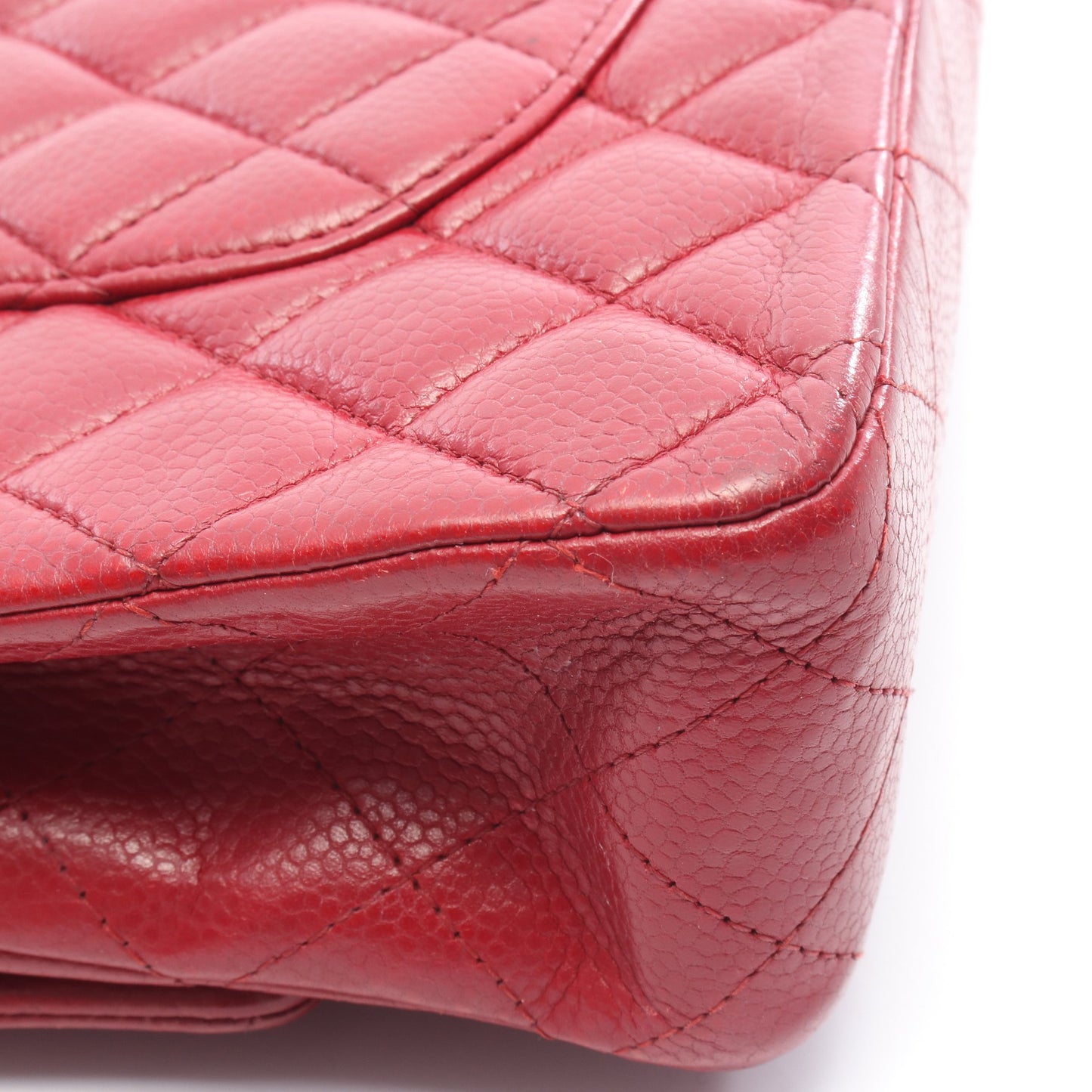 マトラッセ Wフラップ Wチェーンショルダーバッグ キャビアスキン レッド シルバー金具 シャネル バッグ CHANEL