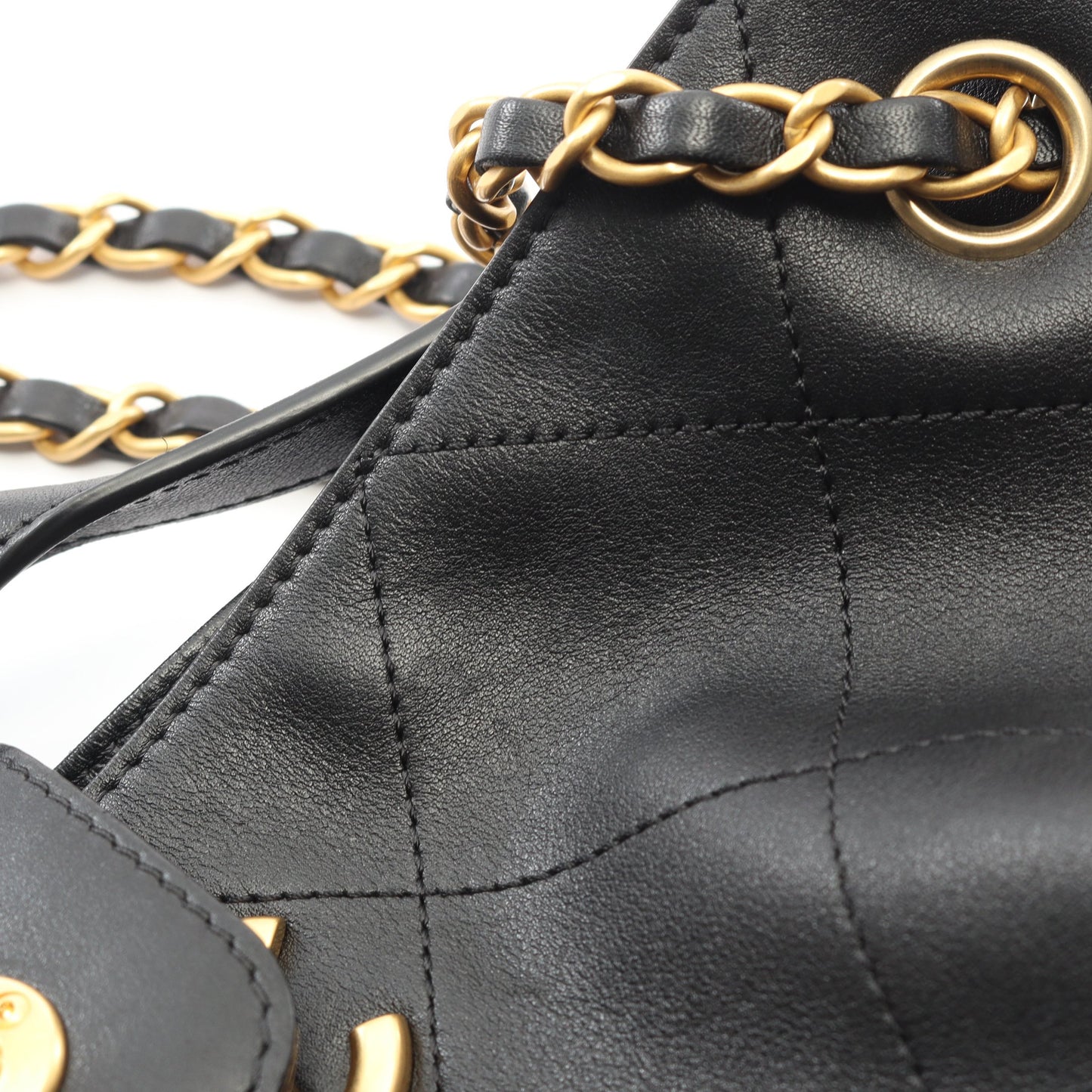 ショッピングバッグ スモール ハンドバッグ カーフスキン ブラック ゴールド金具 2WAY シャネル バッグ CHANEL