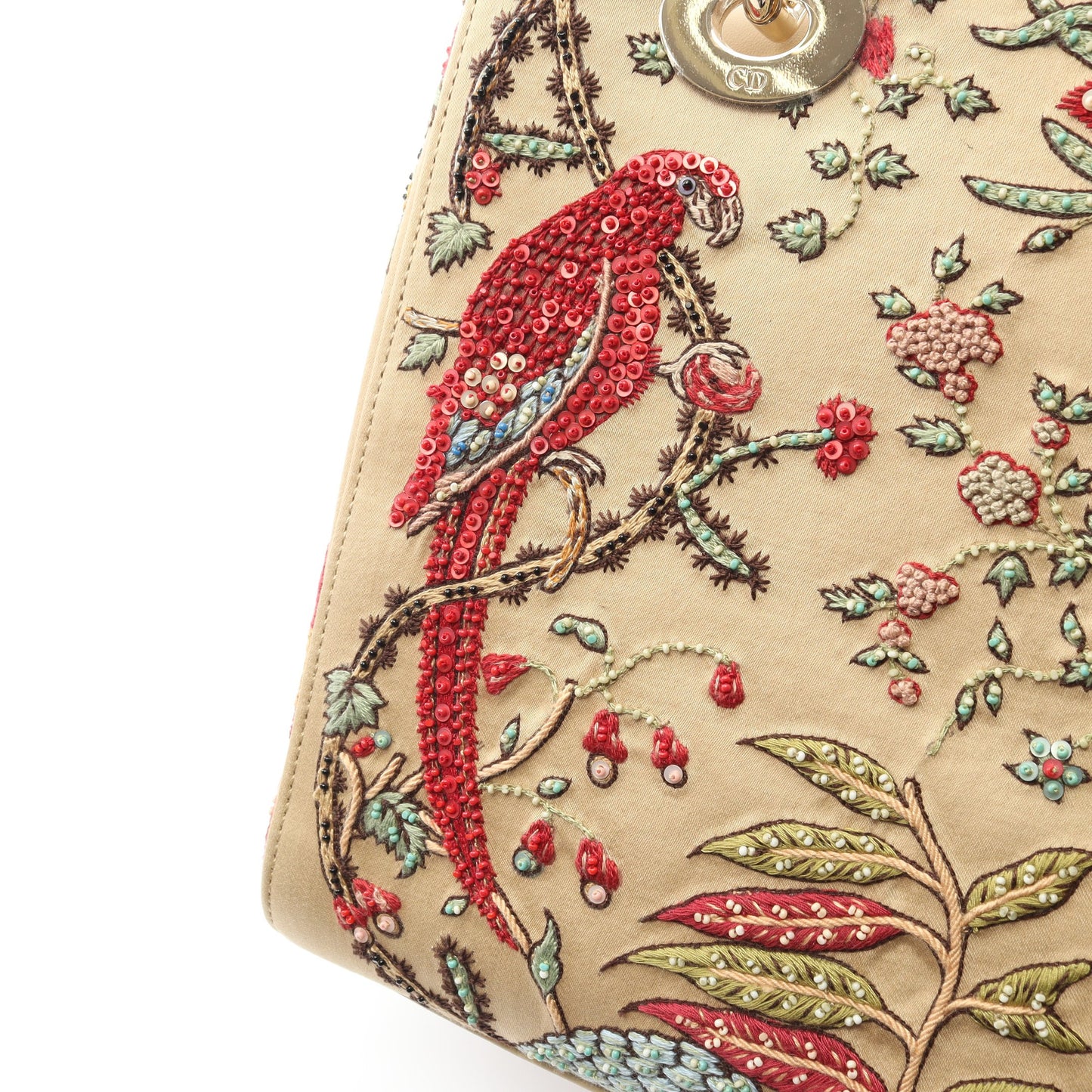LADY DIOR レディディオール ハンドバッグ 刺繍 ビーズ キャンバス レザー ベージュ マルチカラー 2WAY クリスチャンディオール バッグ Christian Dior