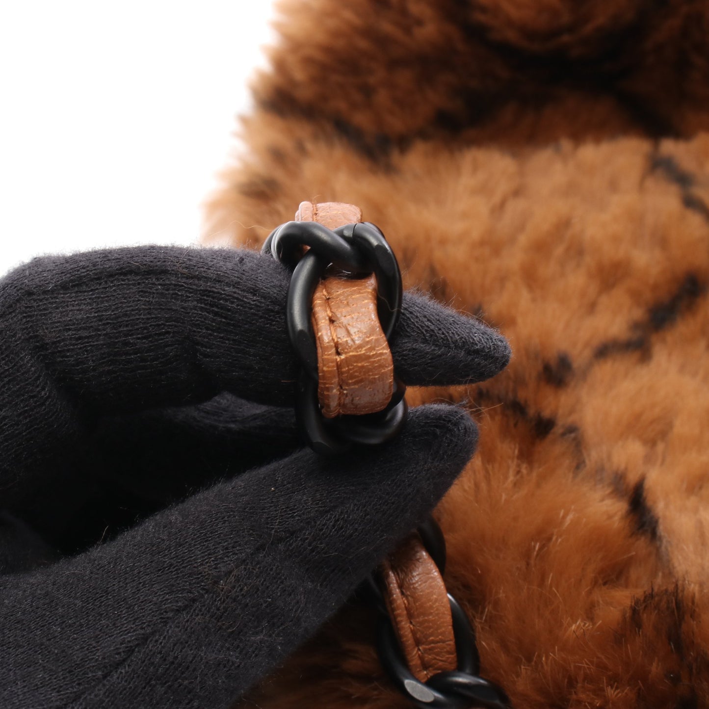チェーンショルダーバッグ ファー レザー ブラウン ブラック ブラック金具 シャネル バッグ CHANEL