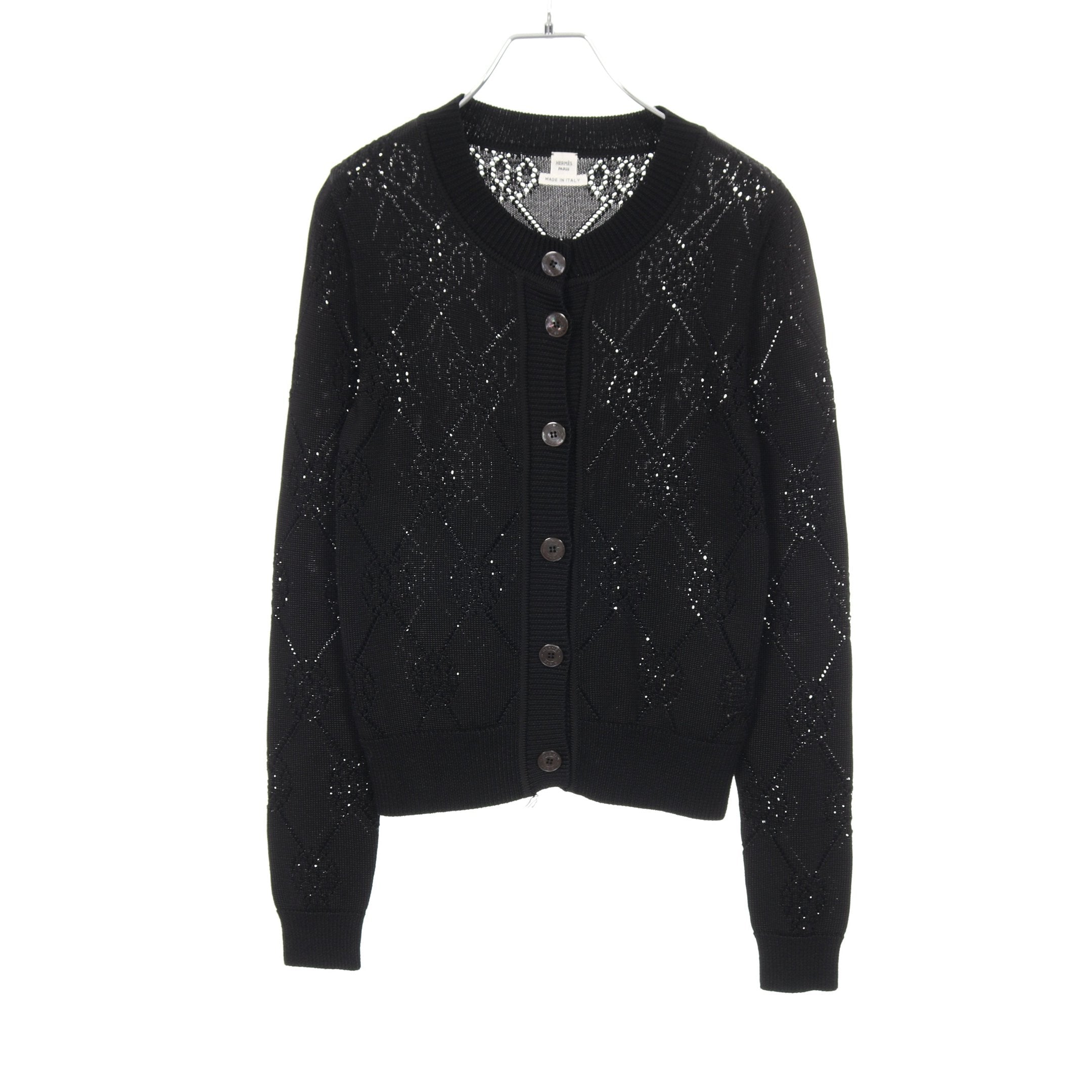 Hリフト カーディガン クルーネック レーヨン コットン ブラック