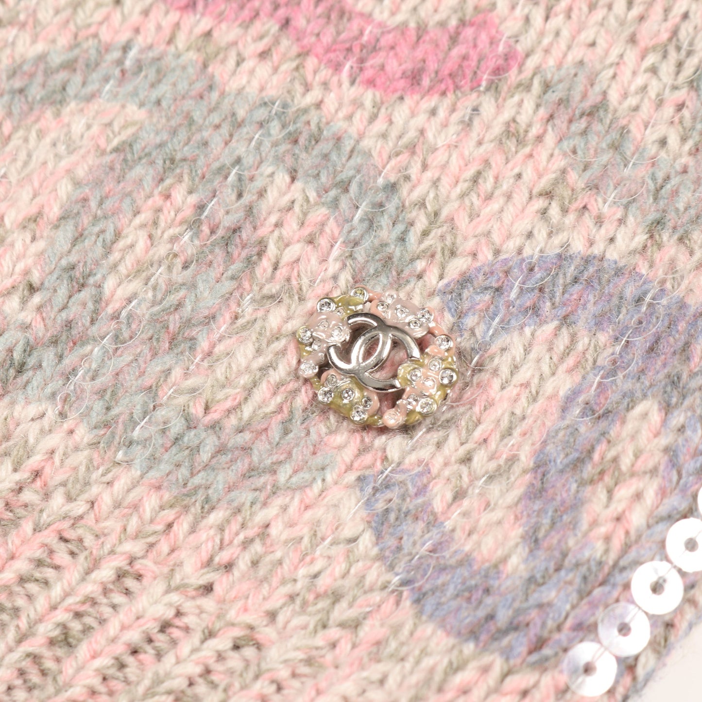 ココマーク スパンコール セーター ニット タートルネック カシミヤ ピンク マルチカラー シャネル トップス CHANEL