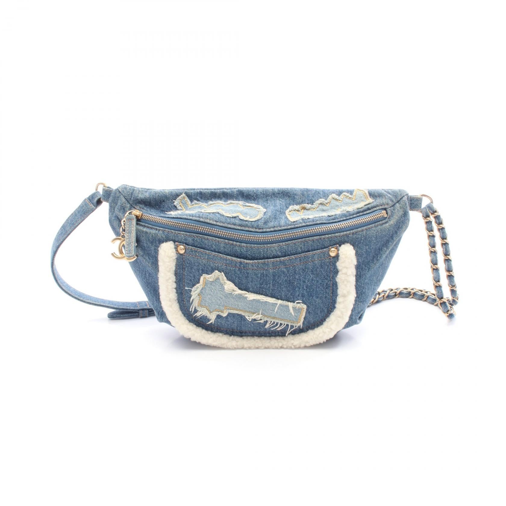 ボディバッグ デニム ボア ブルー ホワイト ゴールド金具 シャネル – RECLO