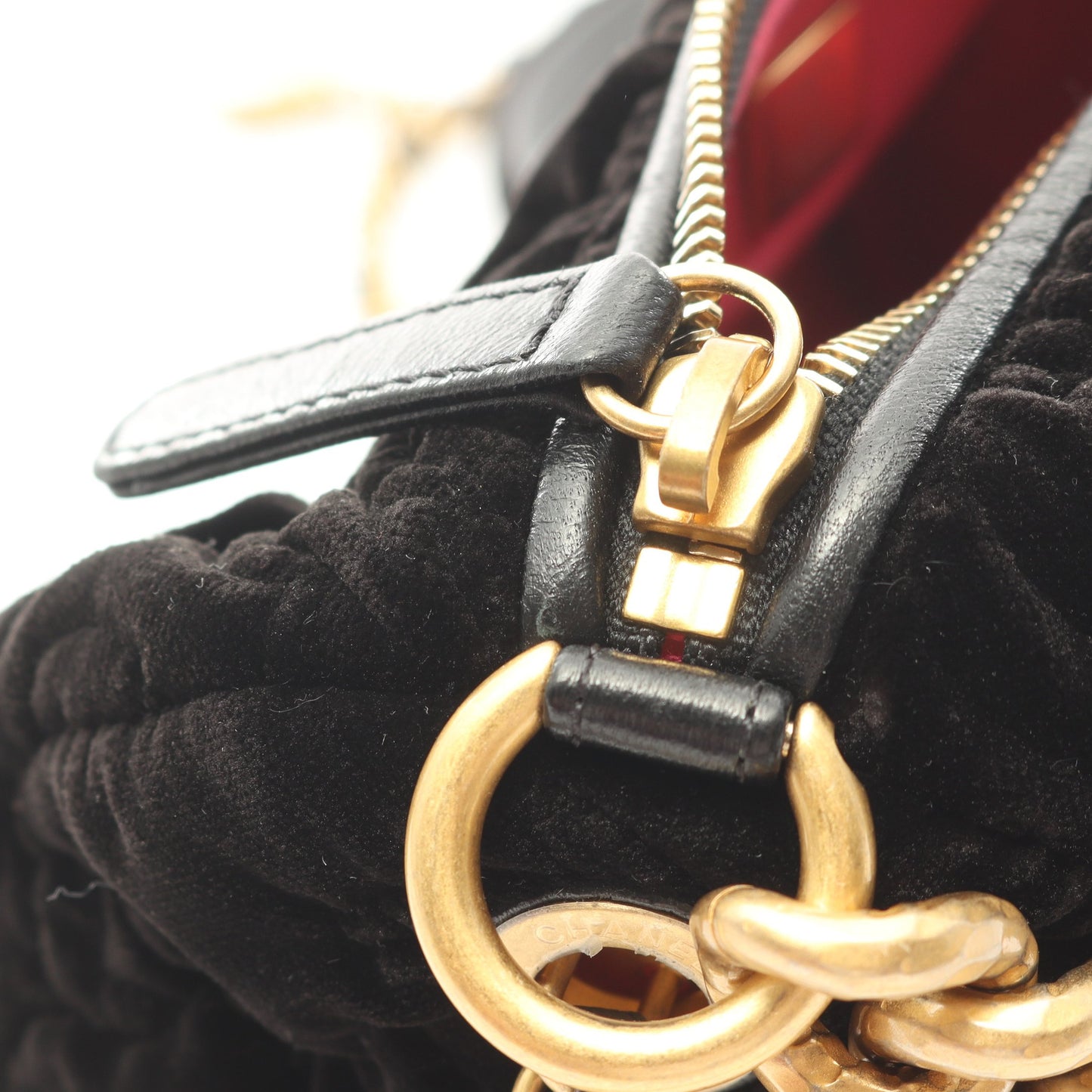 カメリア チェーンショルダーバッグ ベロア ブラック ゴールド金具 2WAY シャネル バッグ CHANEL