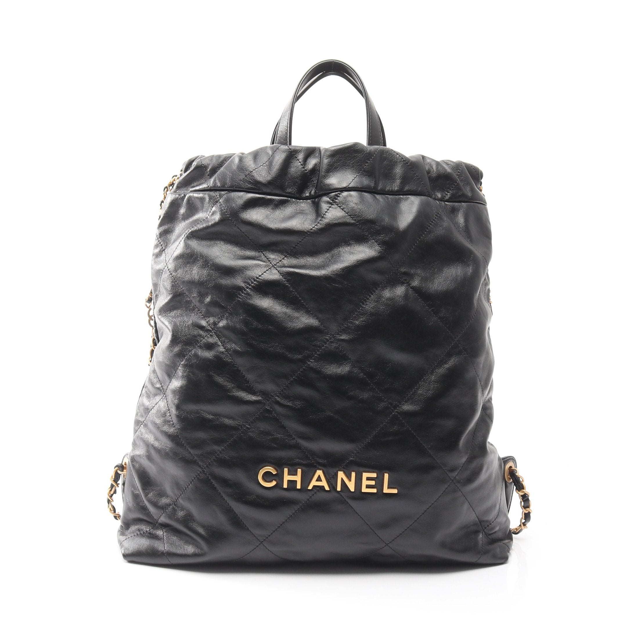 シャネル 22 ラージ バックパック リュックサック レザー ブラック
