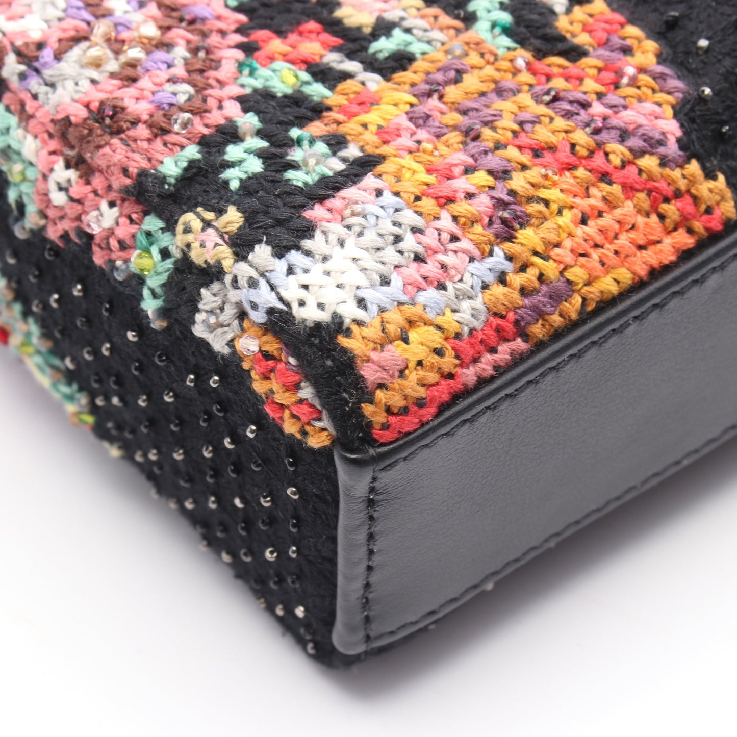 Lady D-Joy ミディアム ハンドバッグ 刺繍 レザー フェルト ブラック マルチカラー 2WAY クリスチャンディオール バッグ Christian Dior
