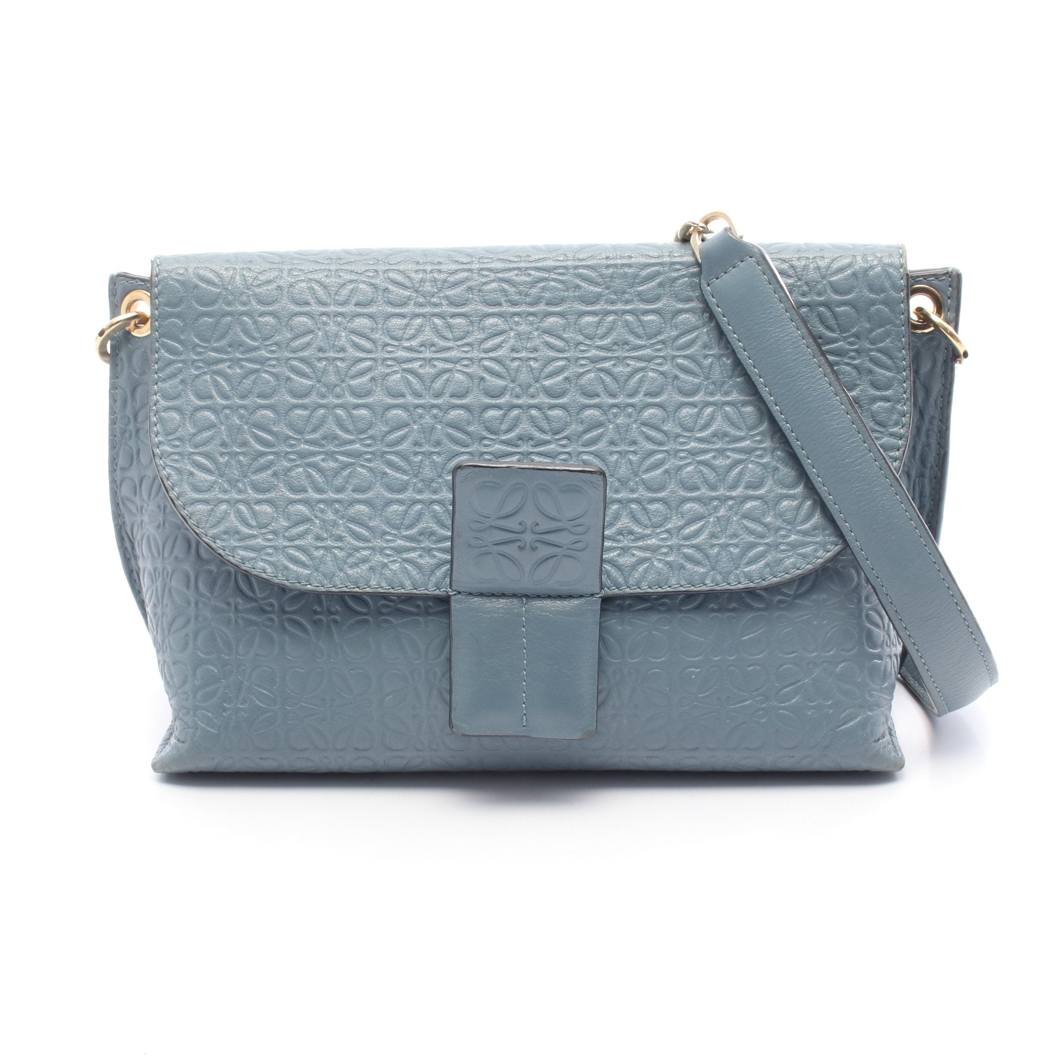 ★クリーニング済み★ロエベ　ショルダーバッグ　リピートアナグラム　ネイビー ロエベ LOEWE リピートアナグラム ショルダーバッグ レザー ブルー
