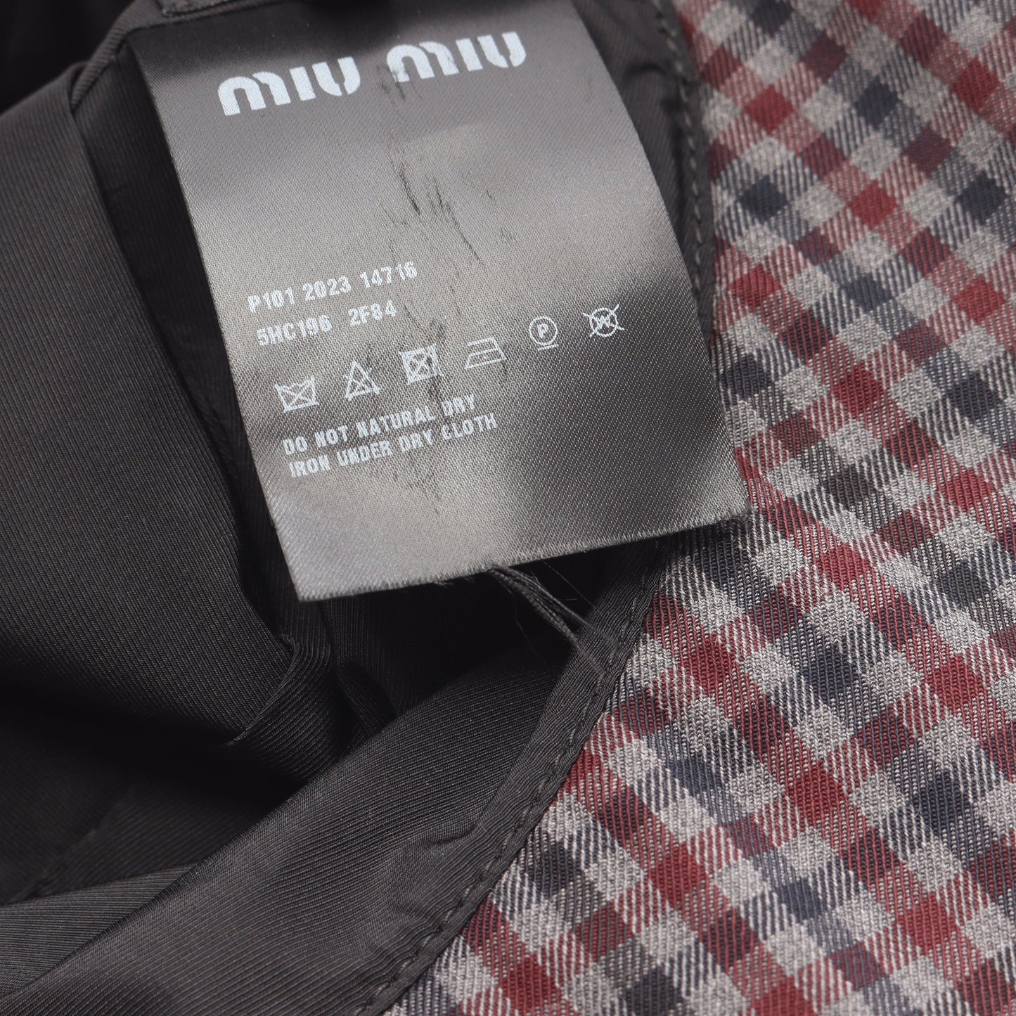 ロゴ刺繍 チェック バケット ハット ウール グレー マルチカラー ミュウミュウ 財布・小物 miu miu