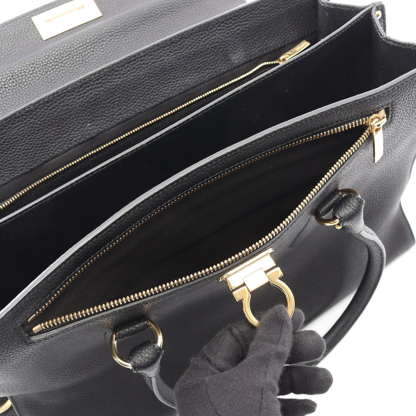 ガンチーニ ハンドバッグ レザー ブラック サルヴァトーレフェラガモ バッグ Salvatore Ferragamo