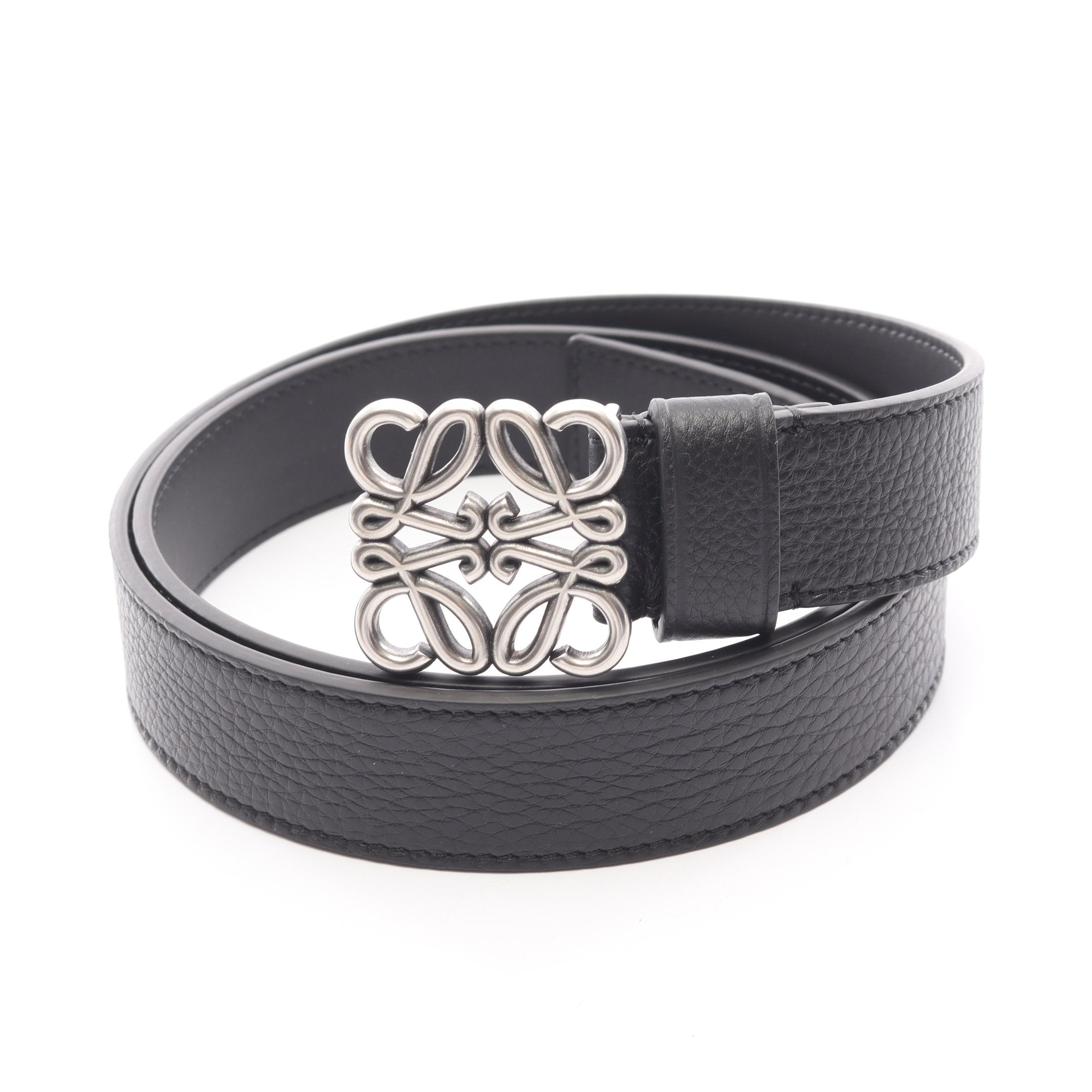 ロエベ　レザーベルト　銀色金具　90ｃｍ チャンキー アナグラム ベルト レザー ブラック シルバー金具 ロエベ