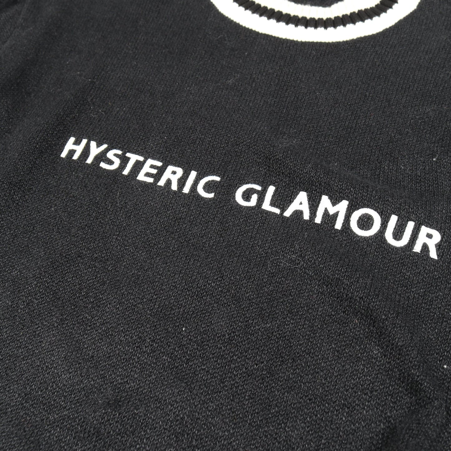 ニット クルーネック ロゴ刺繡 リネン ブラック ホワイト ヒステリックグラマー トップス HYSTERIC GLAMOUR