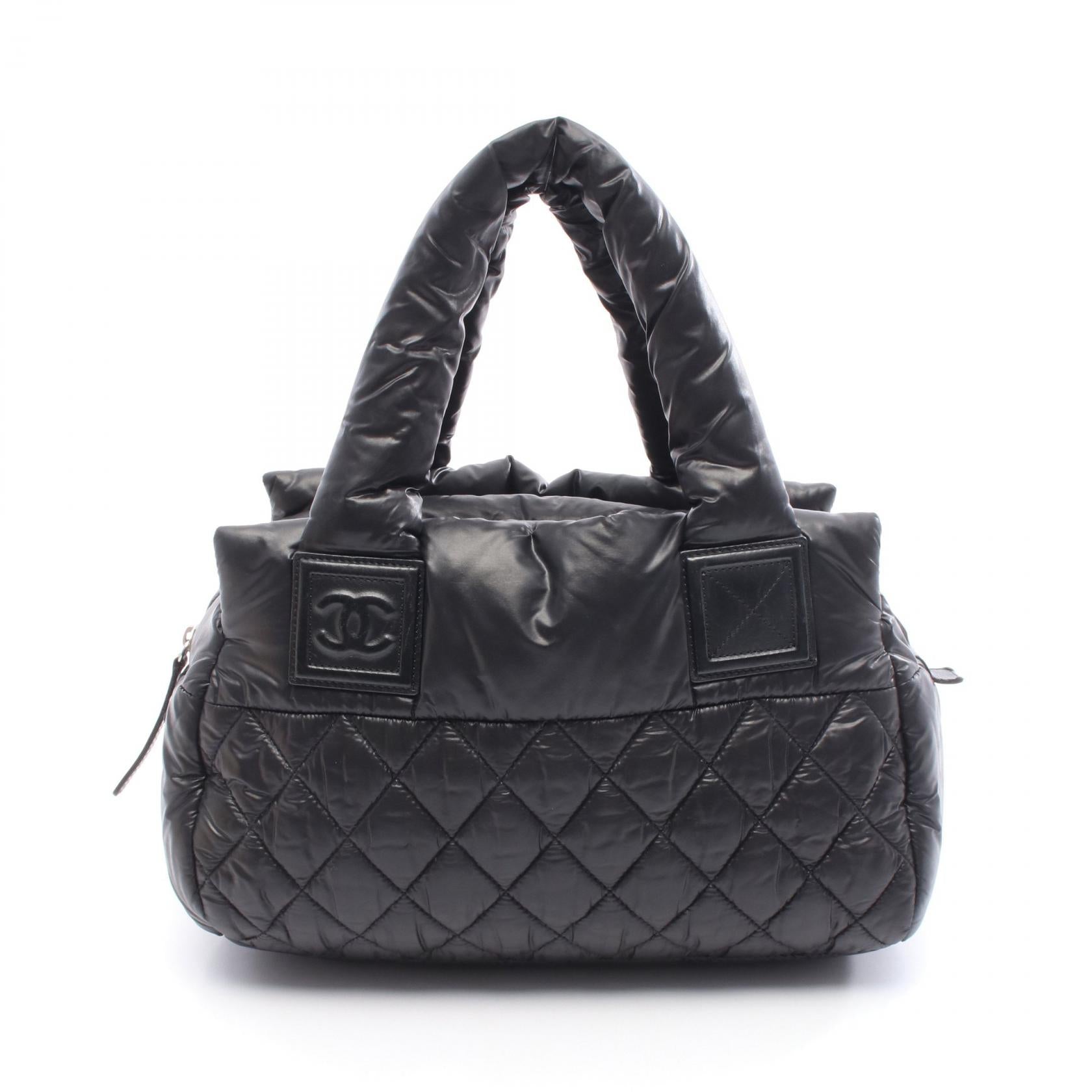 コココクーン ハンドバッグ ナイロン レザー ブラック シルバー金具