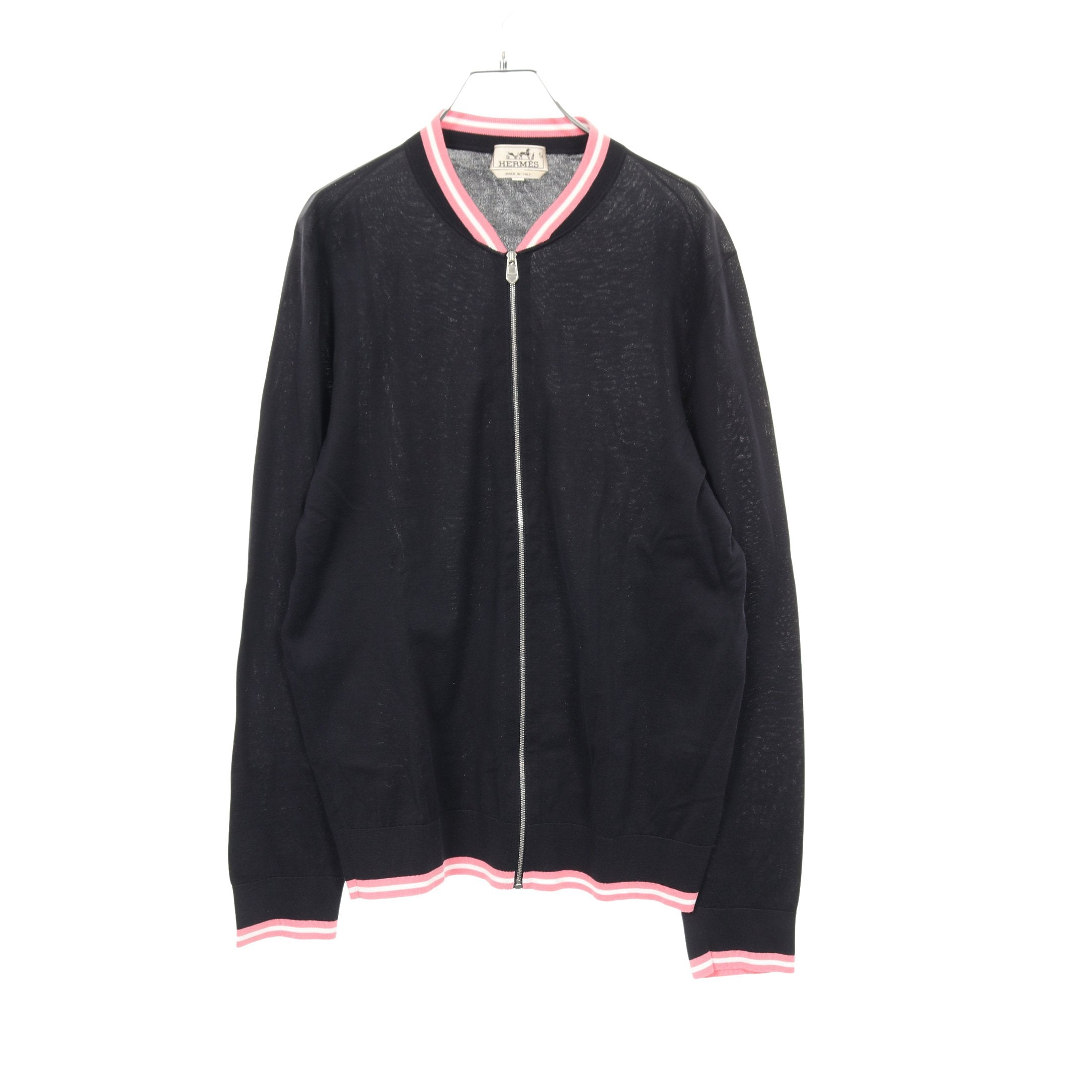 ジップアップ カーディガン コットン ネイビー ピンク ホワイト