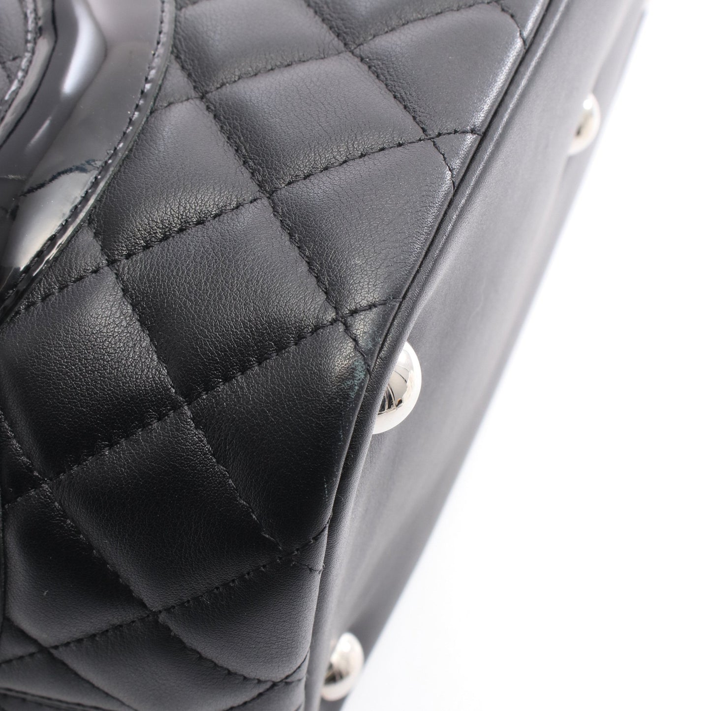 カンボンライン ラージ ショルダーバッグ トートバッグ レザー エナメルレザー ブラック シルバー金具 シャネル バッグ CHANEL
