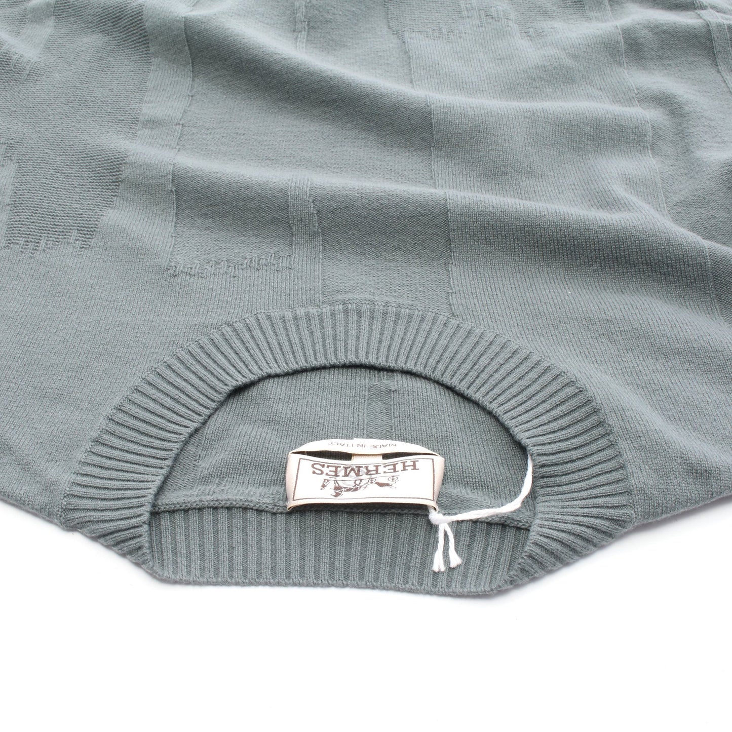Hブラッシュ ニット クルーネック ウール グレーグリーン エルメス トップス HERMES