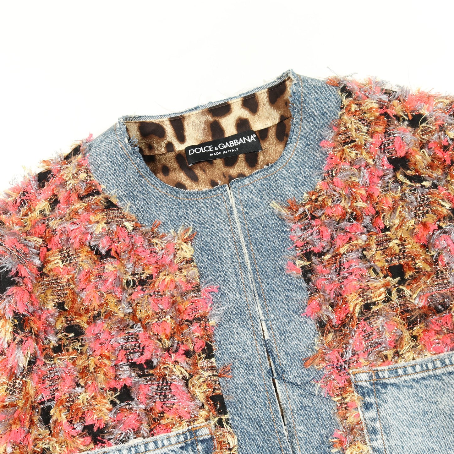 ツイード デニムジャケット レーヨン コットン インディゴブルー マルチカラー 切替 ドルチェアンドガッバーナ アウター DOLCE&GABBANA