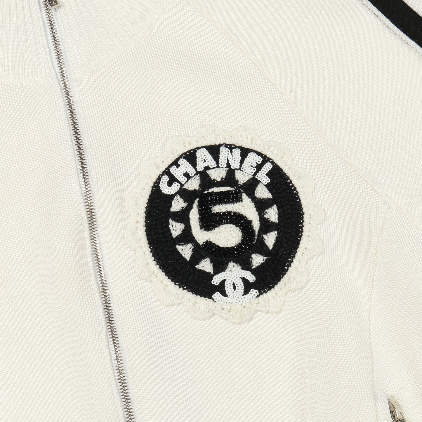 ココマーク ワッペン ジャケット スパンコール ビーズ ビスコース ホワイト シャネル アウター CHANEL