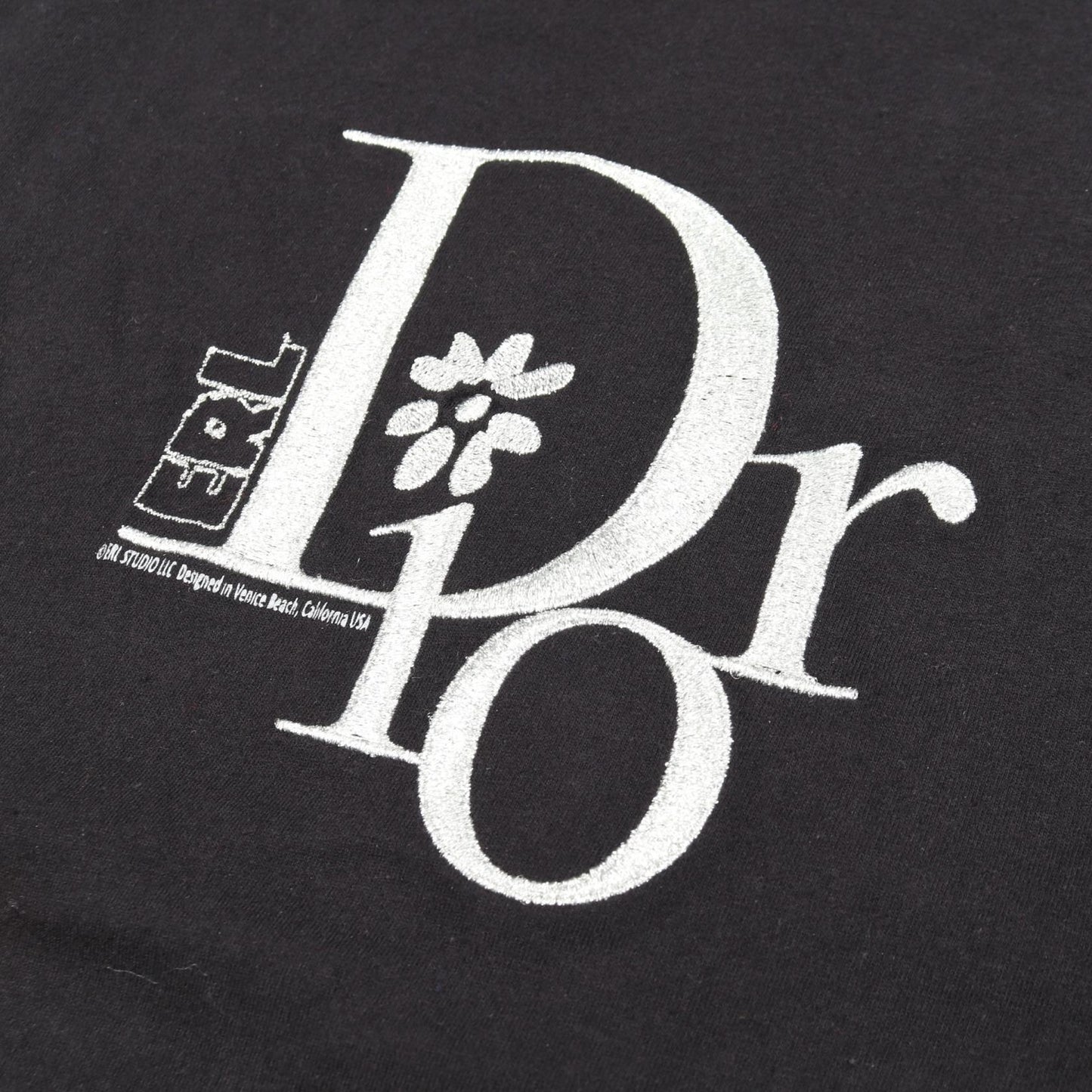 DIOR × ERL 長袖Tシャツ ロゴ刺繍 コットン ブラック ダメージ加工 ディオール トップス DIOR