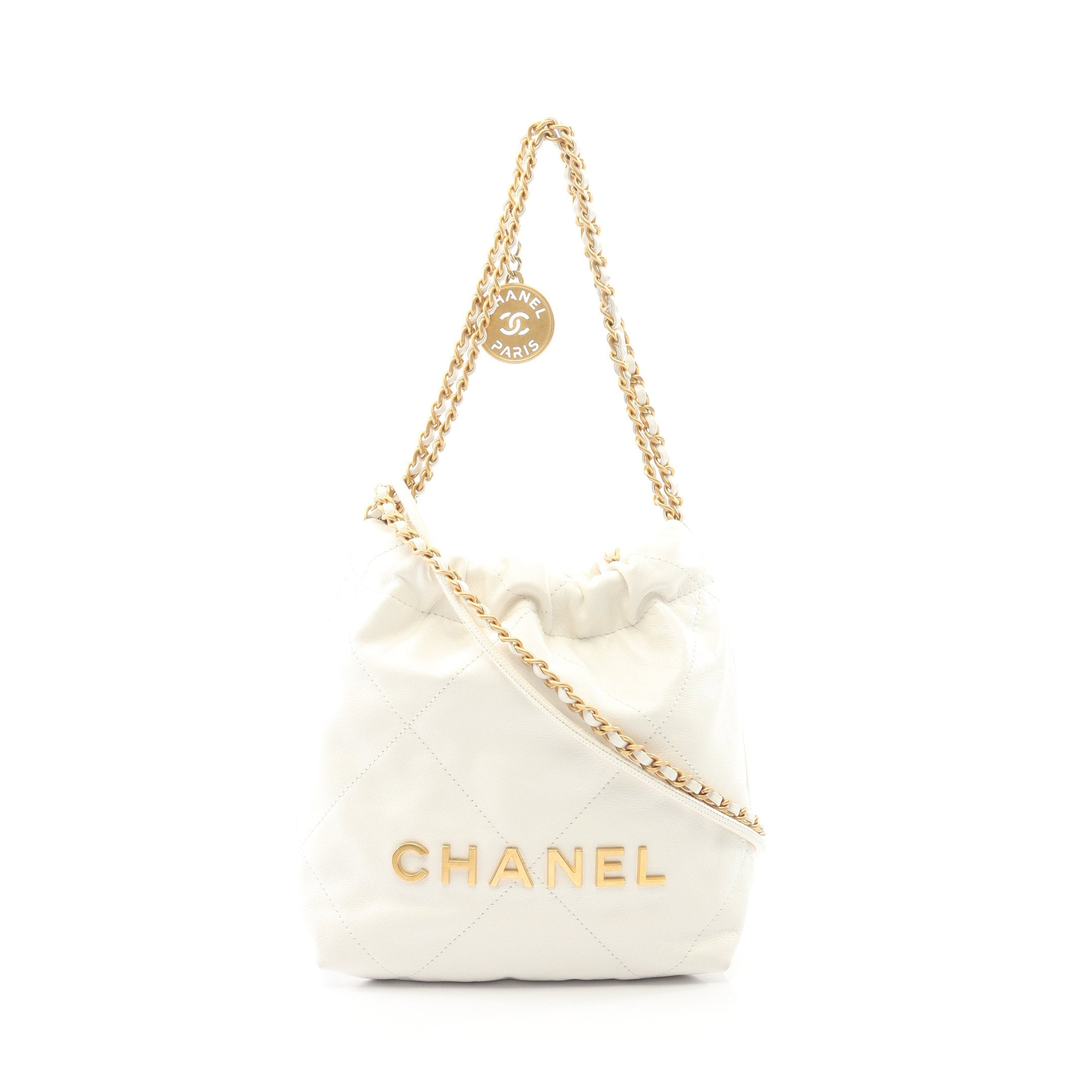 CHANEL 22 ミニ チェーンショルダーバッグ レザー ホワイト ゴールド