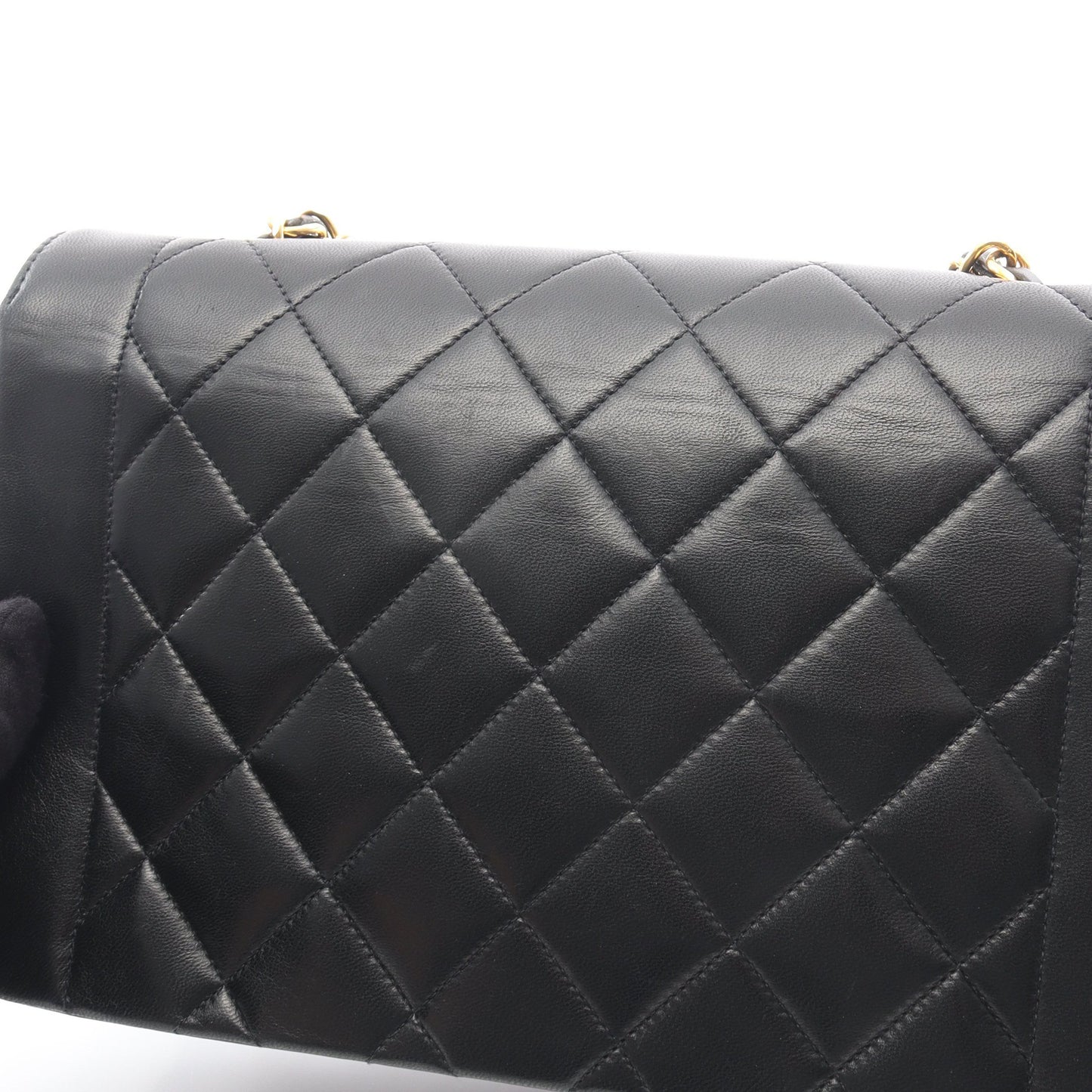 マトラッセ ダイアナフラップ チェーンショルダーバッグ ラムスキン ブラック ゴールド金具 シャネル バッグ CHANEL