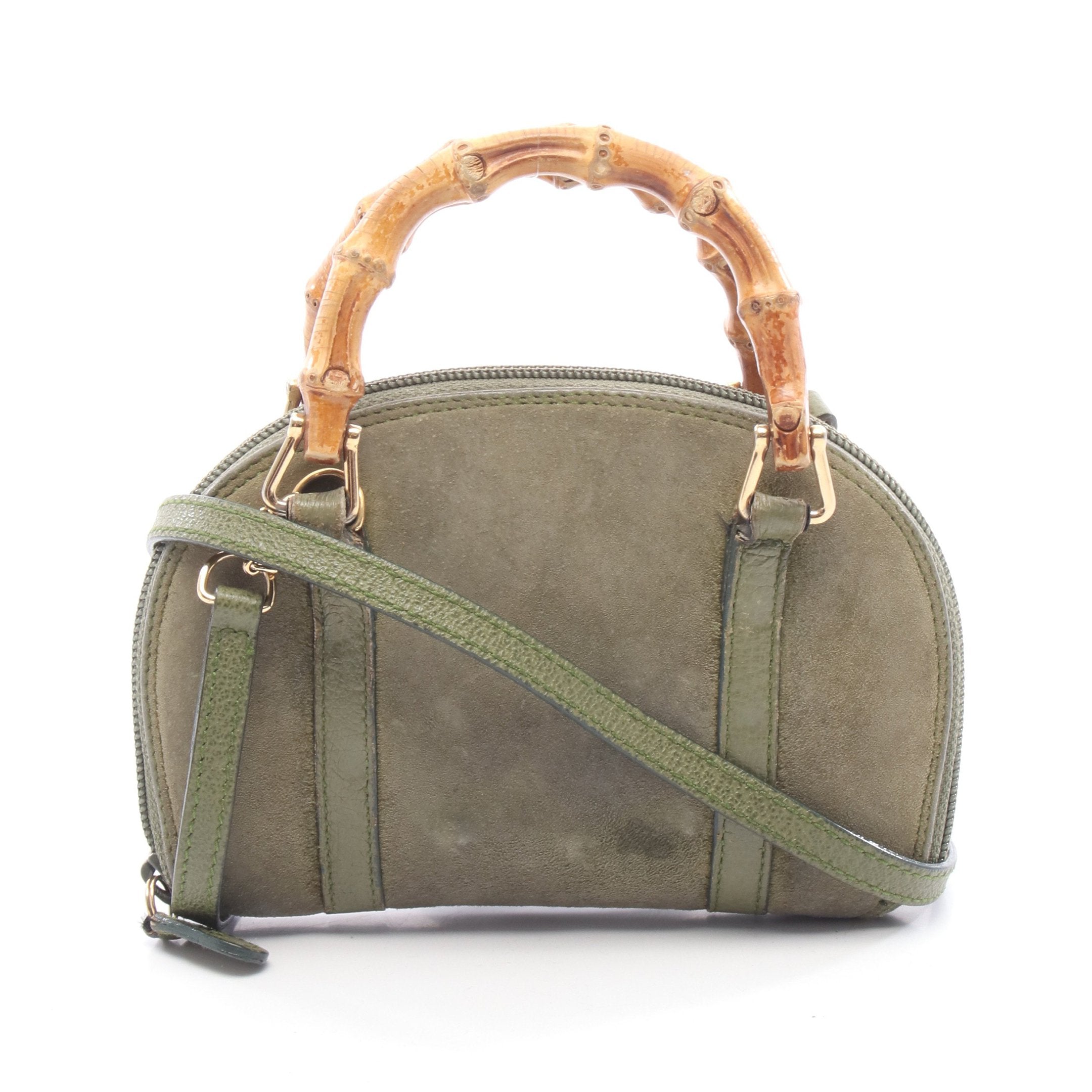 バンブー ハンドバッグ スエード カーキグリーン 2WAY グッチ – RECLO