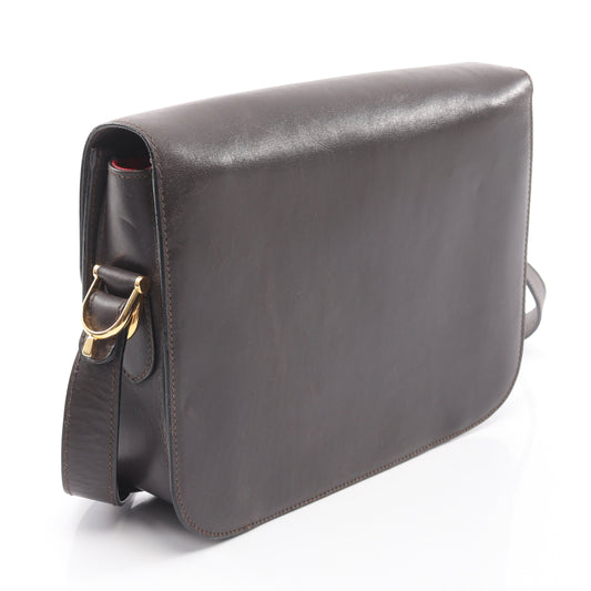 ショルダーバッグ 馬車金具 レザー ダークブラウン セリーヌ