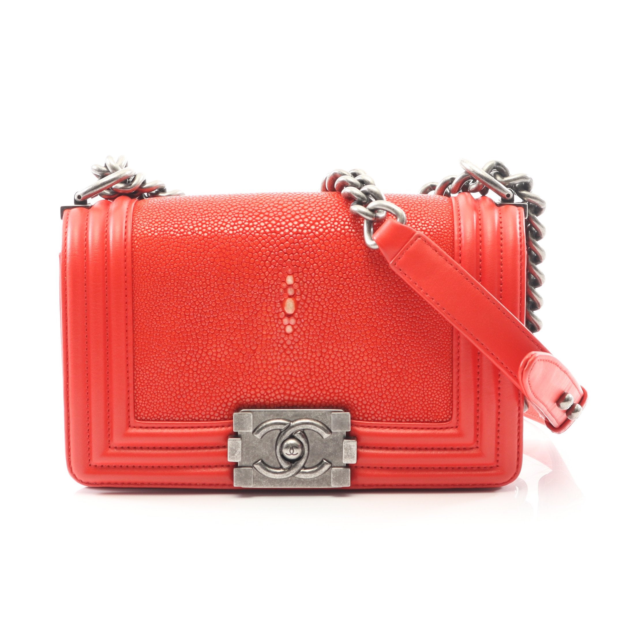 シャネル CHANEL ボーイシャネル スモール ショルダーバッグ バッグ ラムスキン（羊革） ガルーシャ レディース レッド系 【中古】 ボーイシャネル スモール チェーンショルダーバッグ ラムスキン