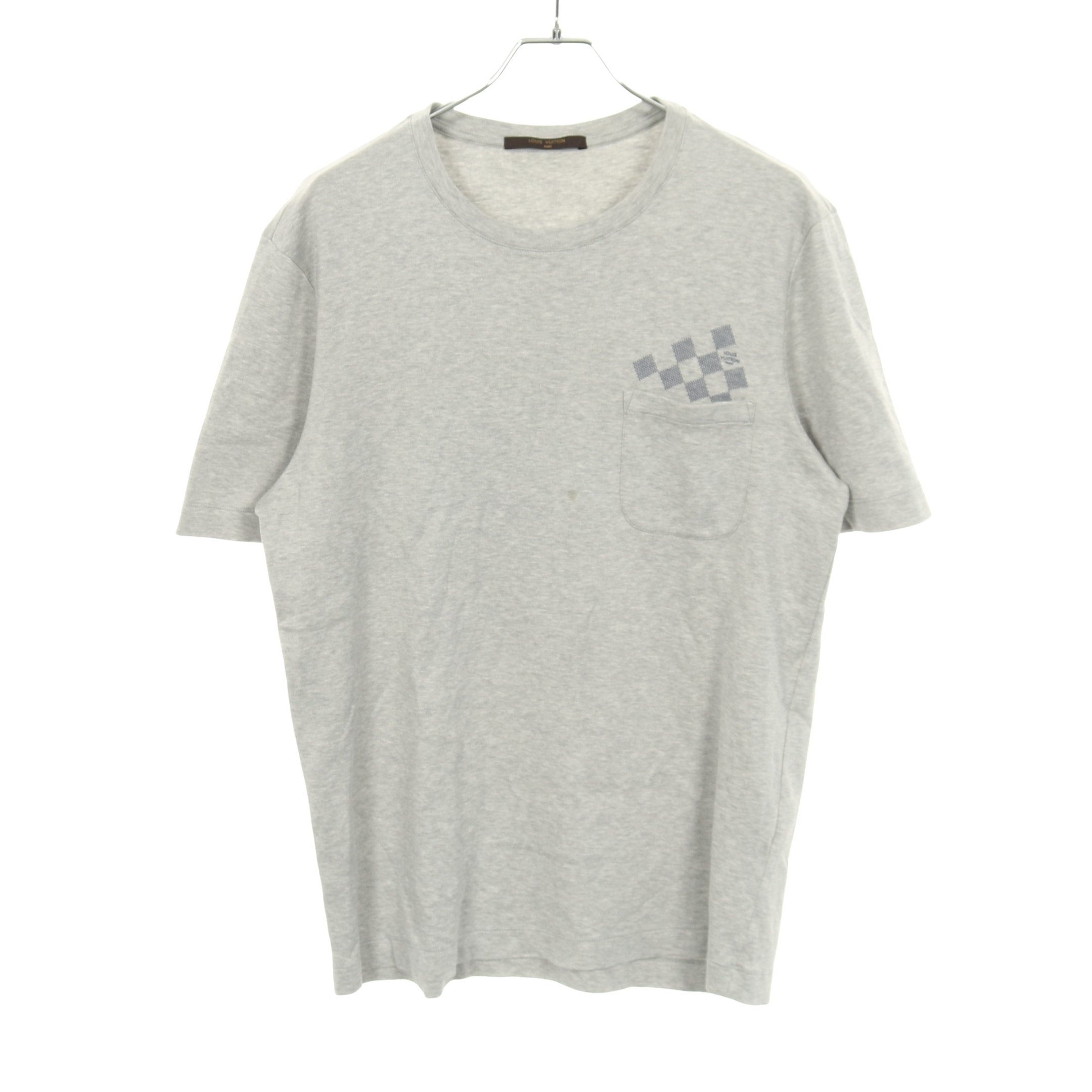 ダミエ 半袖Tシャツ クルーネック コットン グレー ポケット付き ルイ