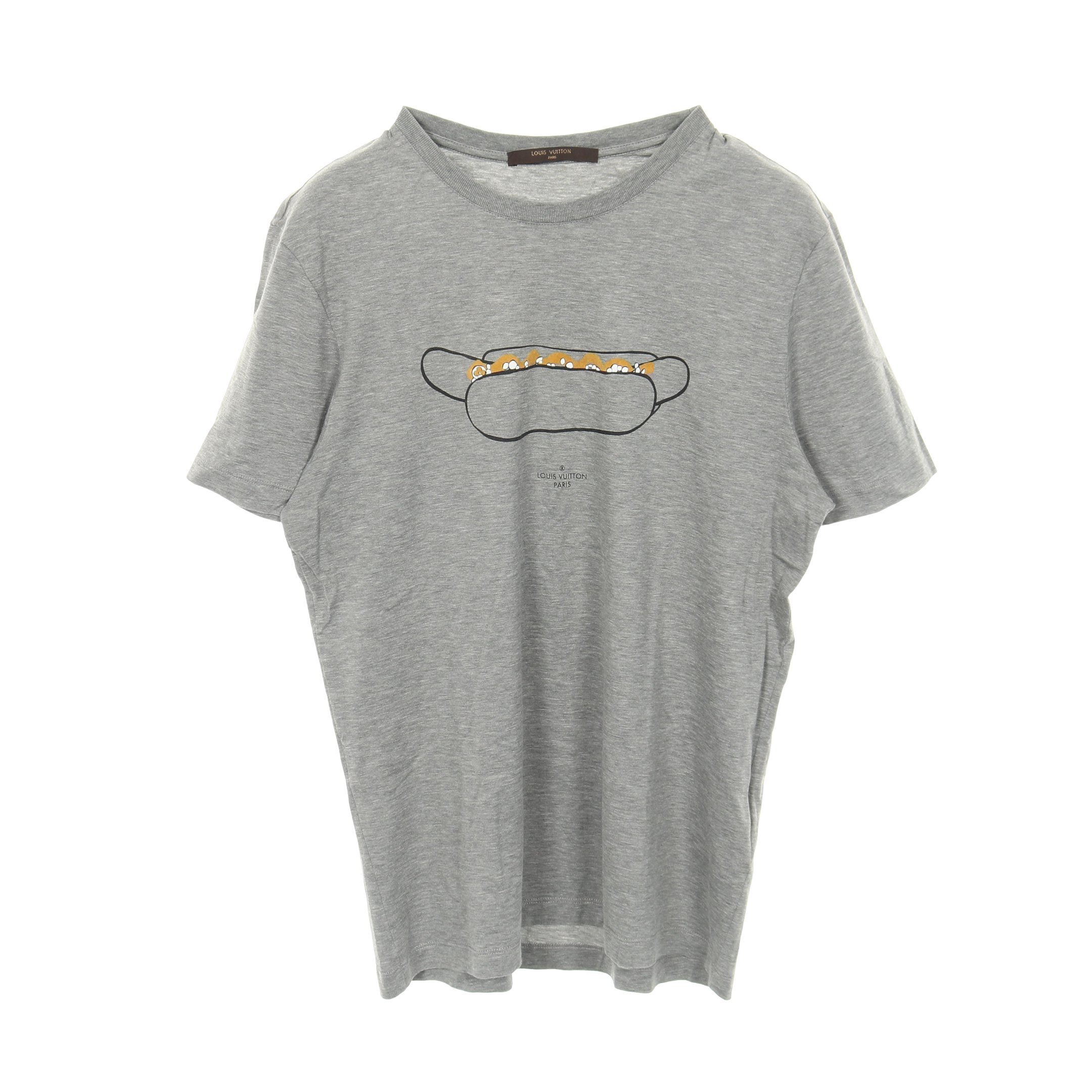 半袖Tシャツ クルーネック ホットドッグ プリント コットン グレー