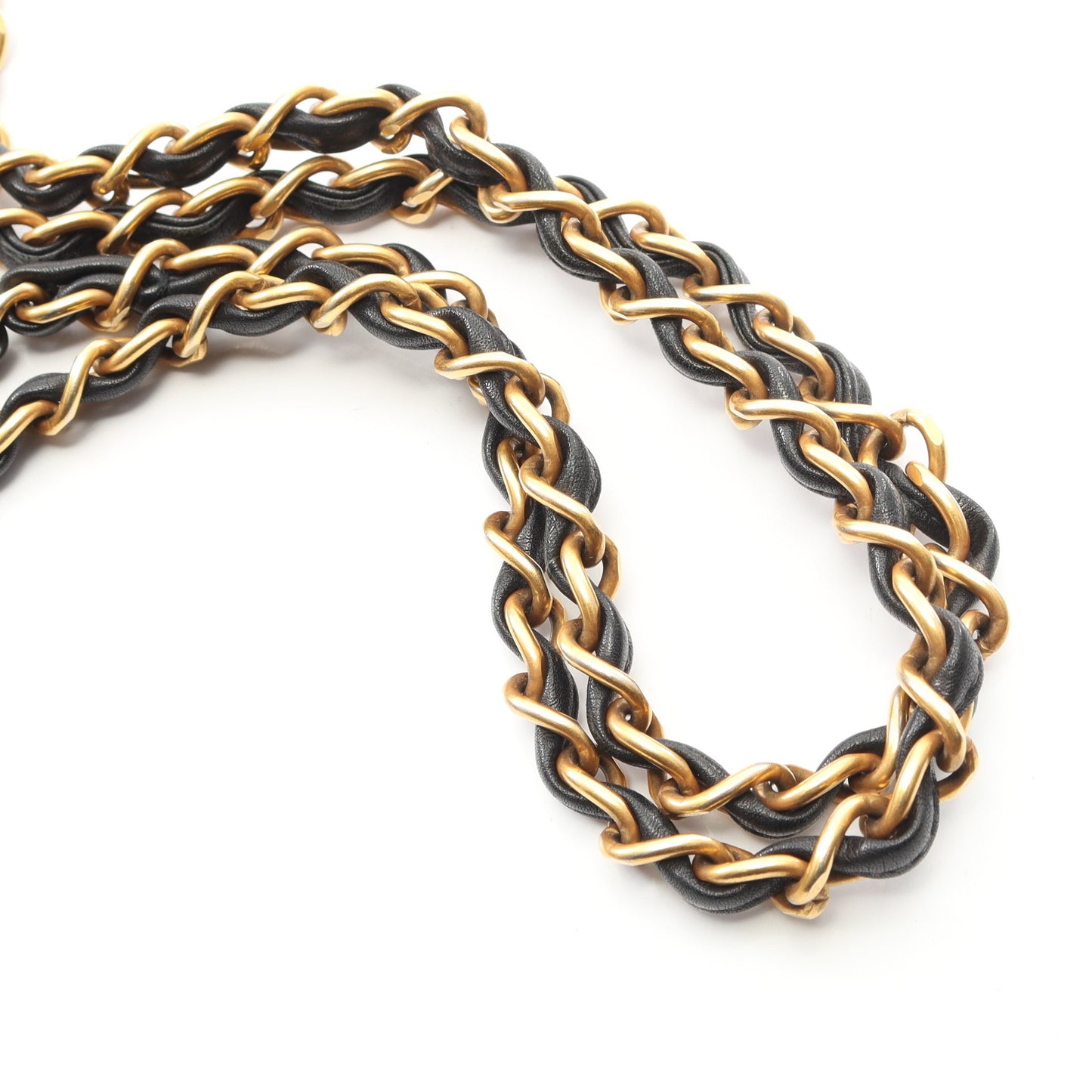 ワイルドステッチ Wチェーンショルダーバッグ レザー ブラック ゴールド金具 シャネル バッグ CHANEL