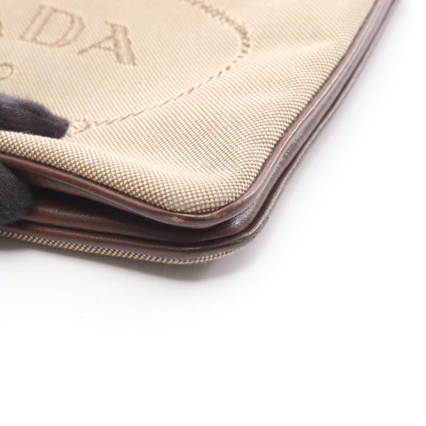 LOGO JACQUARD ロゴジャガード ショルダーバッグ キャンバス レザー ベージュ ダークブラウン プラダ バッグ PRADA