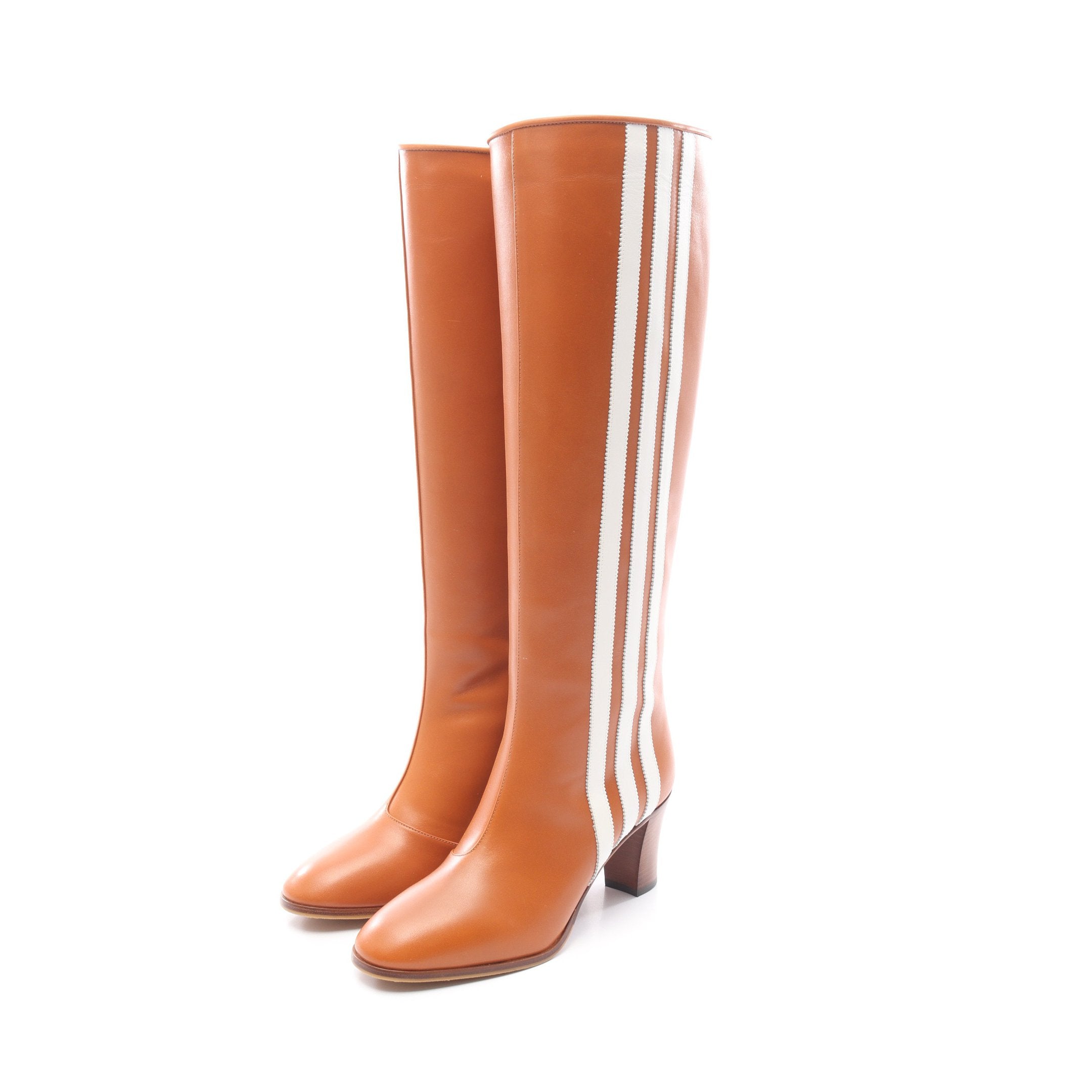 GUCCI × adidas ロング ブーツ レザー ライトブラウン ホワイト グッチ